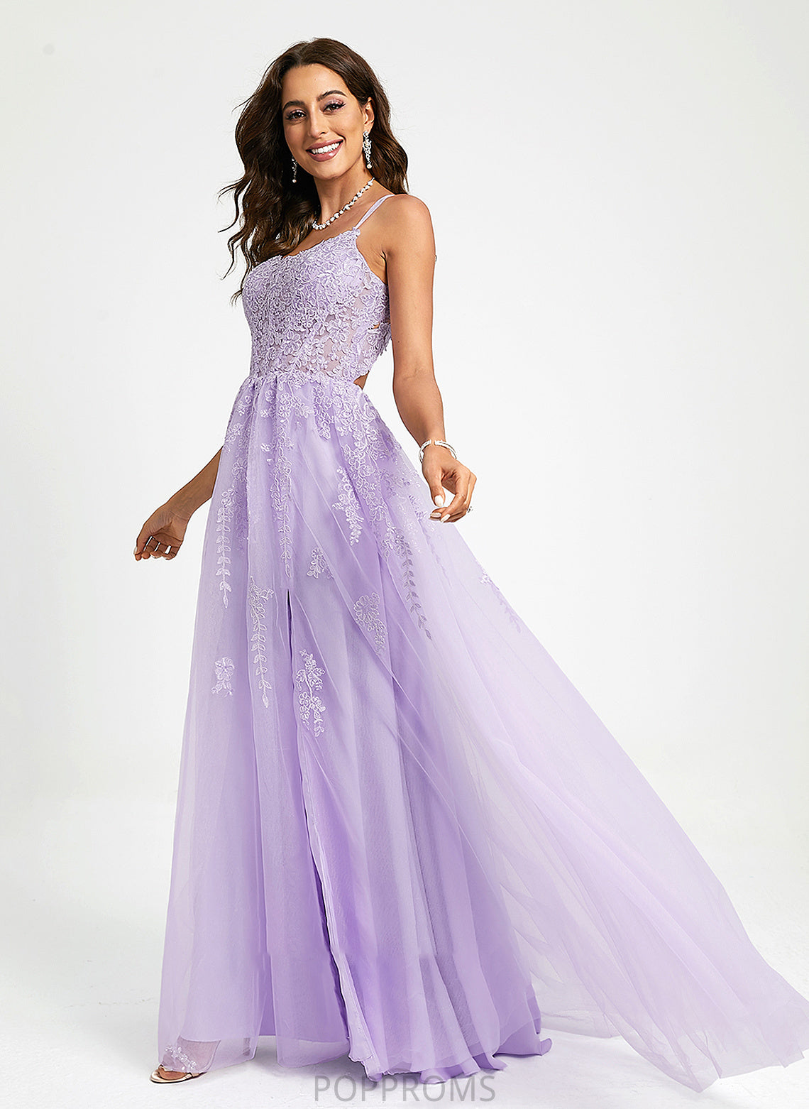 Raina Prom Dresses Ball-Gown/Princess Tulle Train With Sequins Neck Sweep Lace Scoop