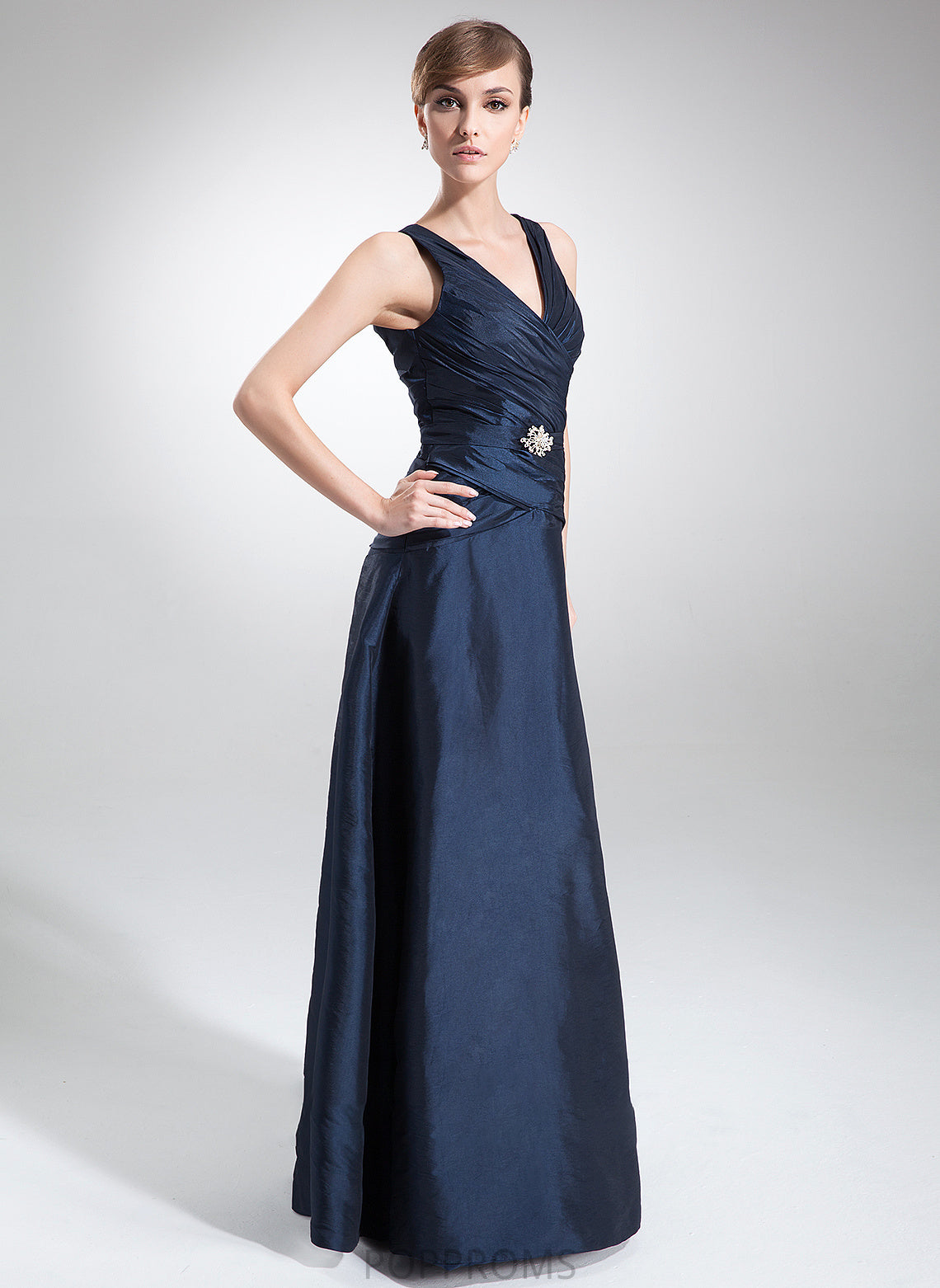 Mother of Ruffle Floor-Length Taffeta V-neck A-Line Mother of the Bride Dresses With Beading Maritza Bride the Dress