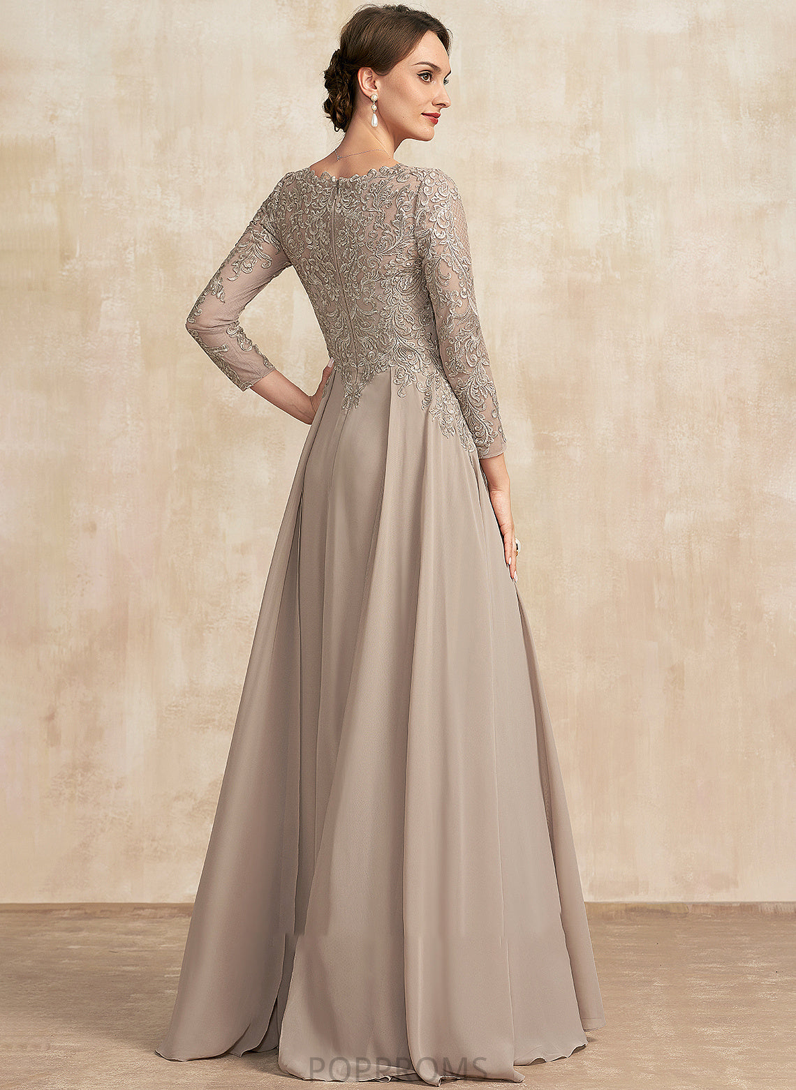 Bride of Chiffon Marlene Mother of the Bride Dresses Lace the Mother V-neck A-Line Floor-Length Dress