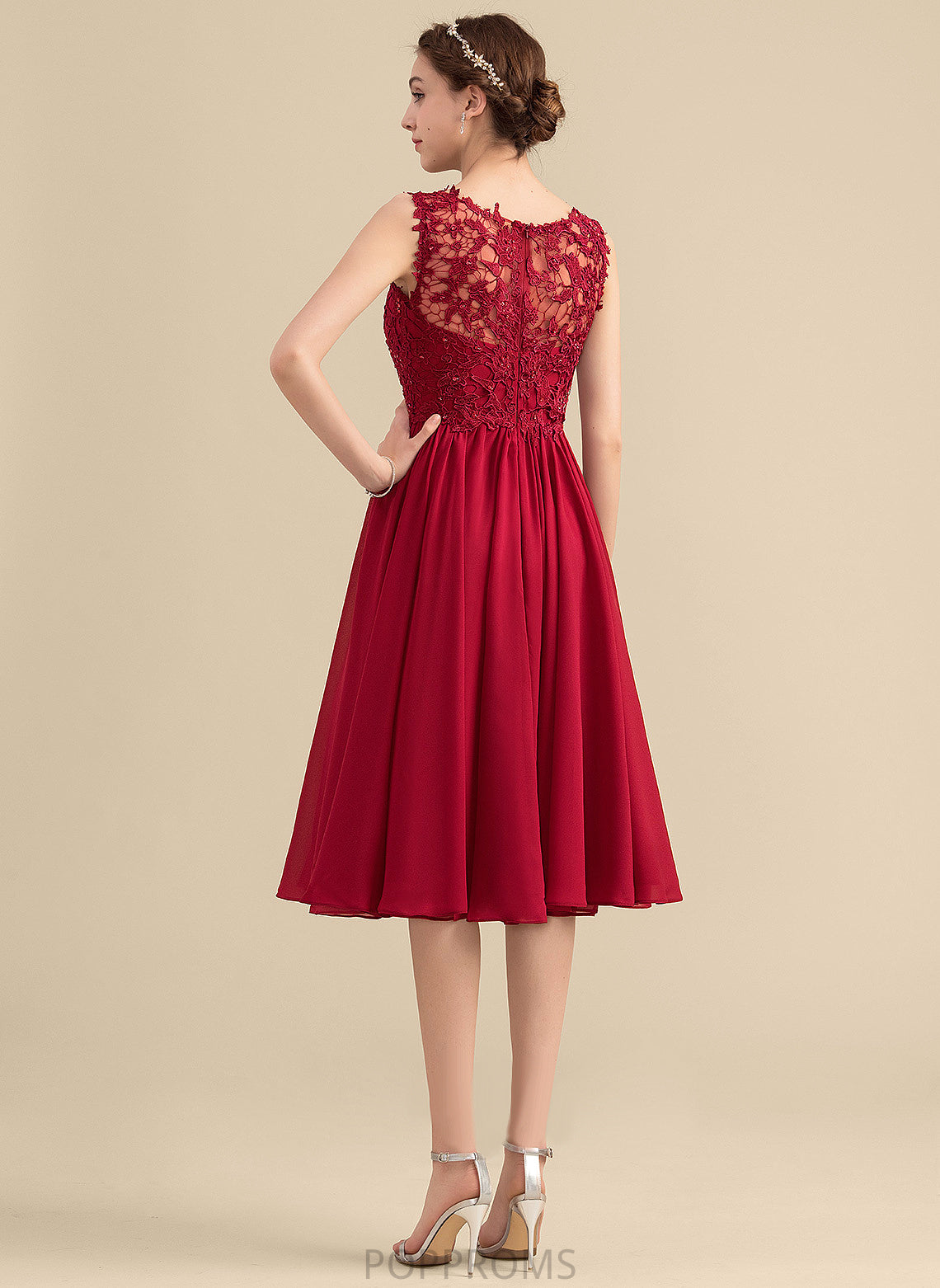 Dress Lace Knee-Length Scoop Homecoming Dresses Homecoming Stephany Chiffon Neck A-Line With Beading Lace