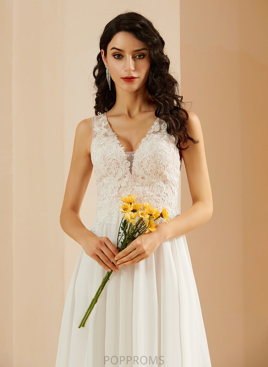 A-Line Abagail Wedding Chiffon Lace Knee-Length V-neck Sequins With Dress Wedding Dresses