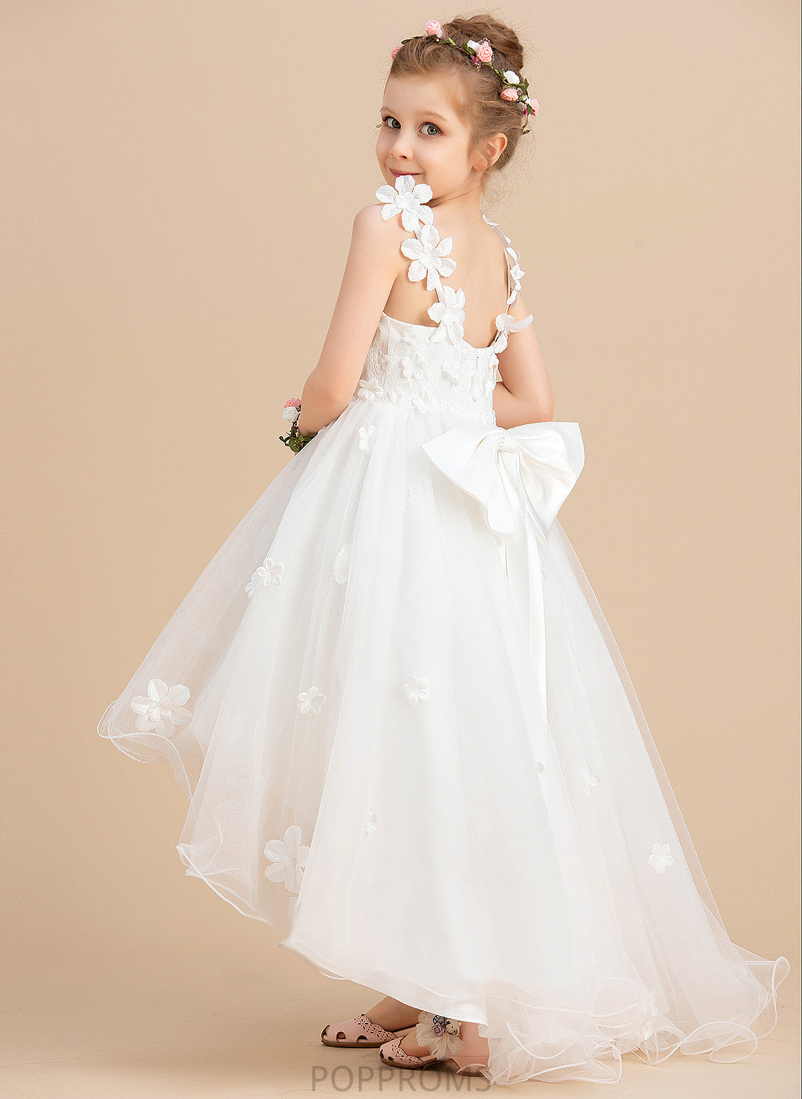 Asymmetrical With Catherine Dress Beading/Flower(s)/Bow(s) Ball-Gown/Princess V-neck Sleeveless - Girl Flower Tulle Flower Girl Dresses