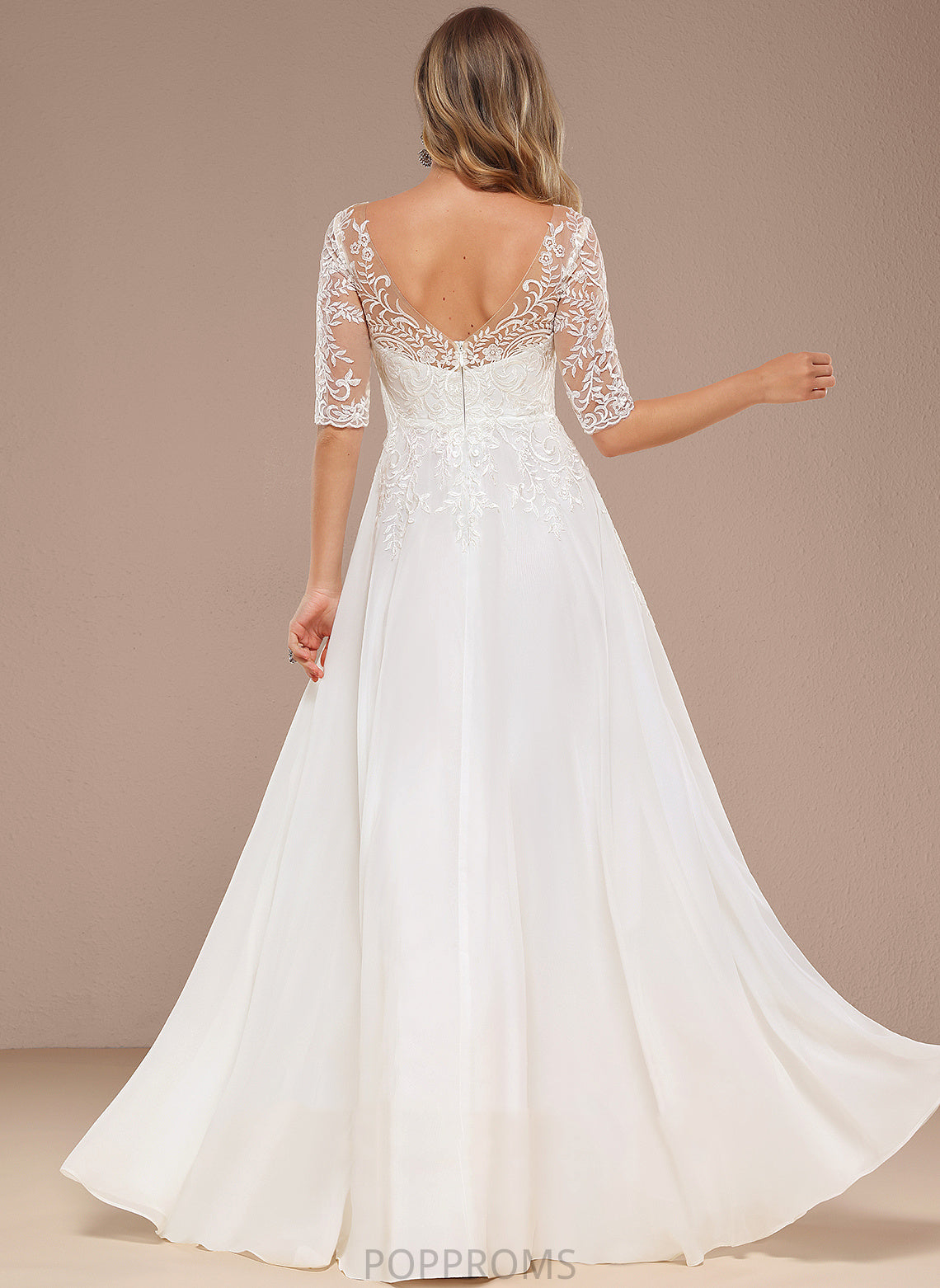 Floor-Length Wedding Dresses Corinne Lace A-Line Wedding V-neck Dress Chiffon