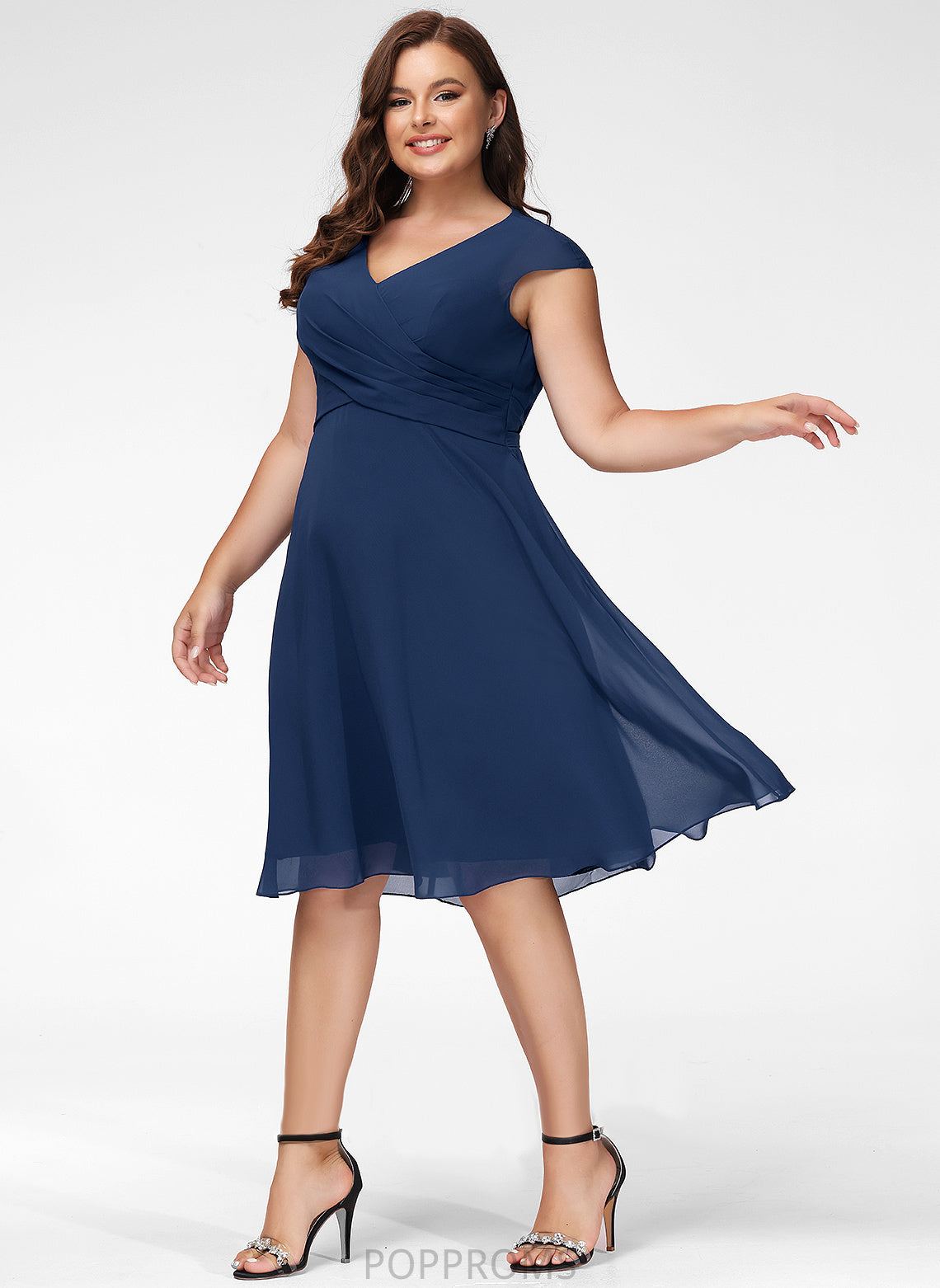 V-neck Knee-Length A-Line Cocktail Dress With Piper Chiffon Ruffle Cocktail Dresses