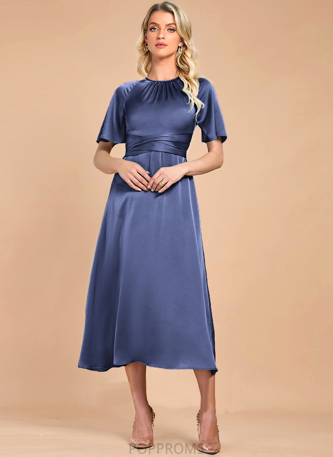 Tea-Length Dress A-Line Satin Danna Cocktail Cocktail Dresses