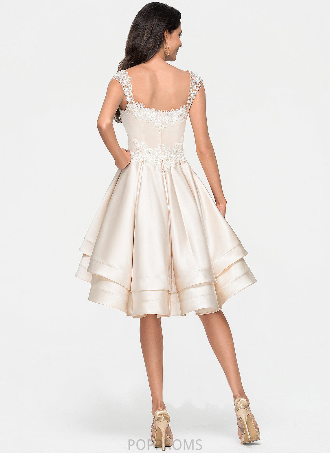 Lace Beading A-Line Satin Ruffles Cascading With Sweetheart Asymmetrical Prom Dresses Marilyn