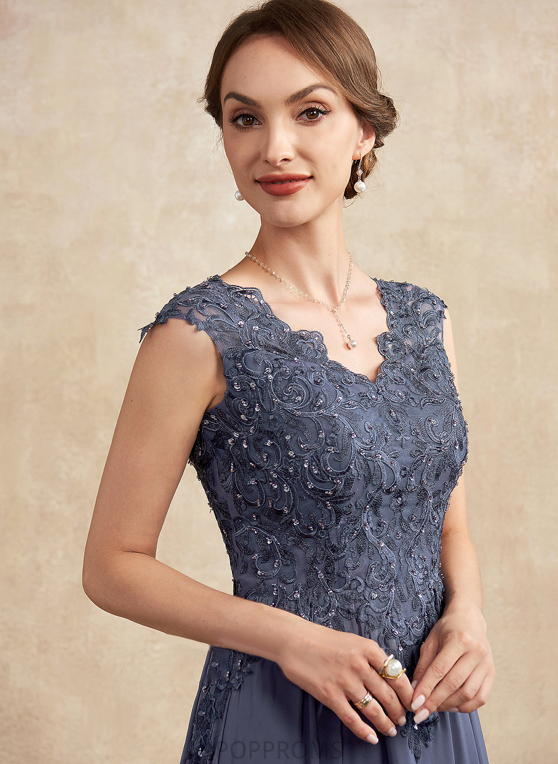 A-Line Beading V-neck Mother of the Bride Dresses of Liana Bride With Mother Floor-Length Chiffon Lace Sequins Dress the