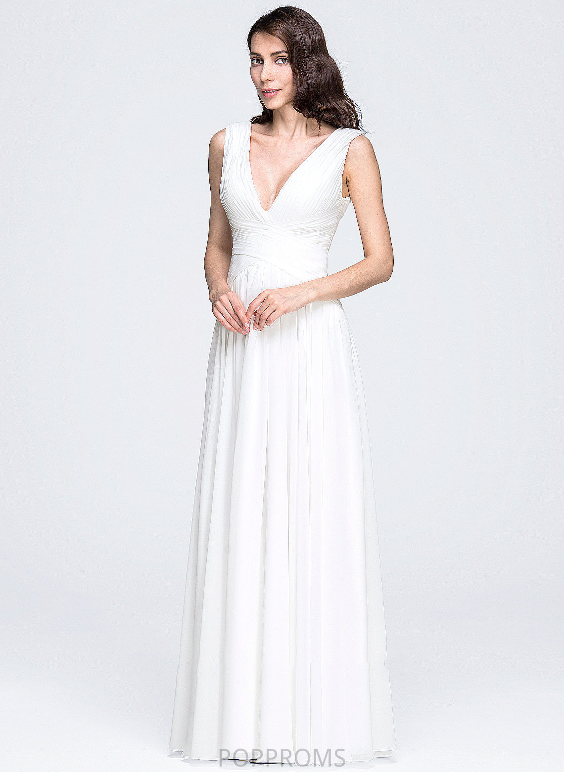 Wedding A-Line V-neck Ruffle Chiffon Jocelyn Floor-Length Wedding Dresses With Dress