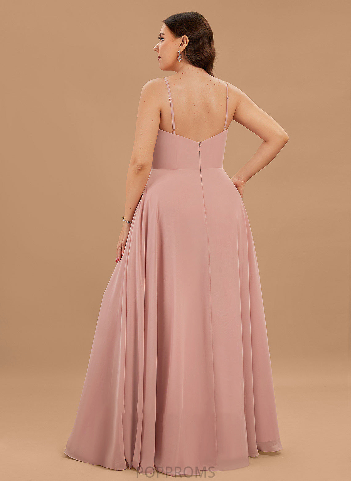 V-neck A-Line With Ruffle Pockets Chiffon Philippa Prom Dresses Floor-Length