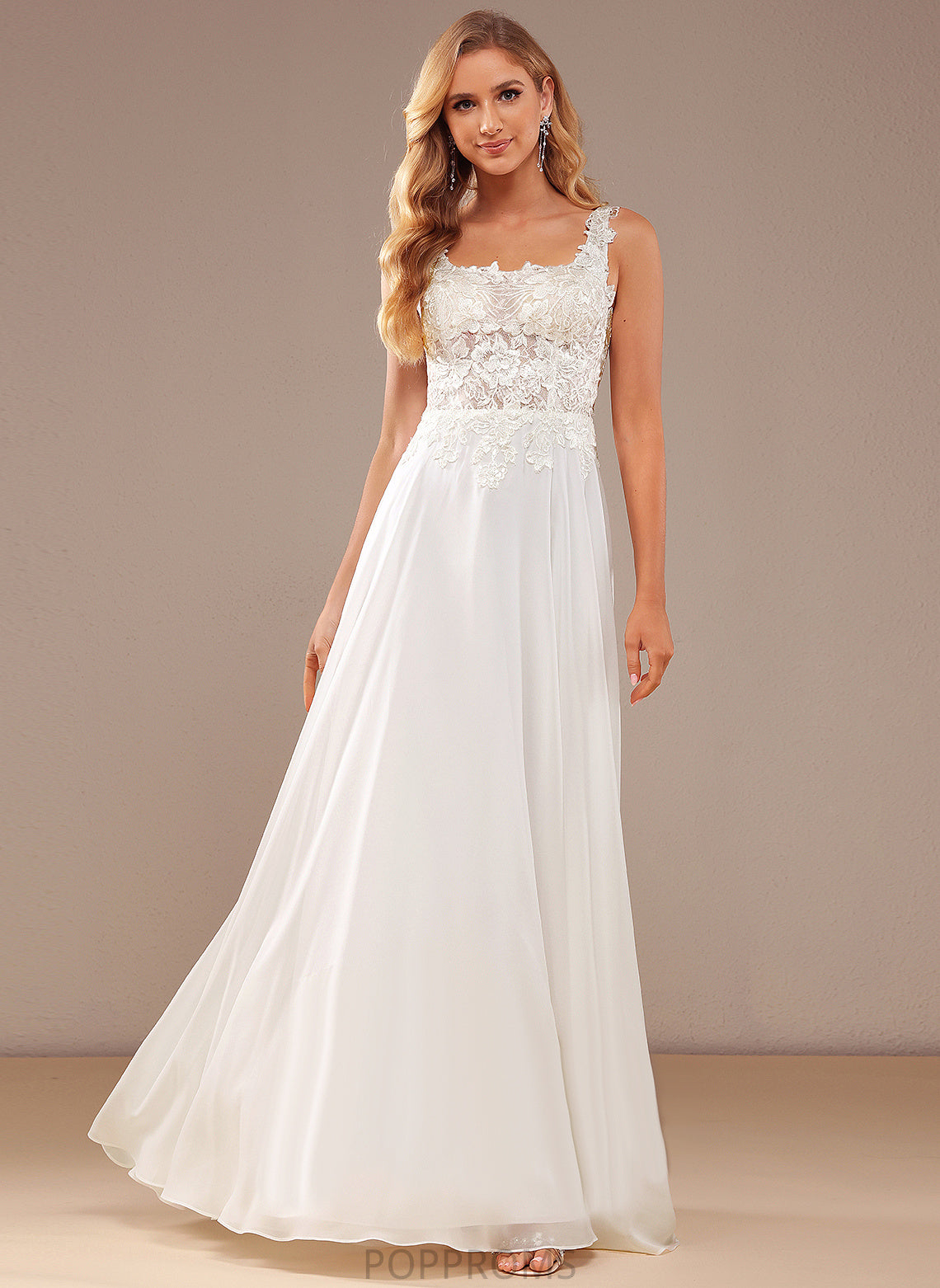 Dress Sequins With Wedding A-Line Square Jaelyn Floor-Length Chiffon Lace Wedding Dresses