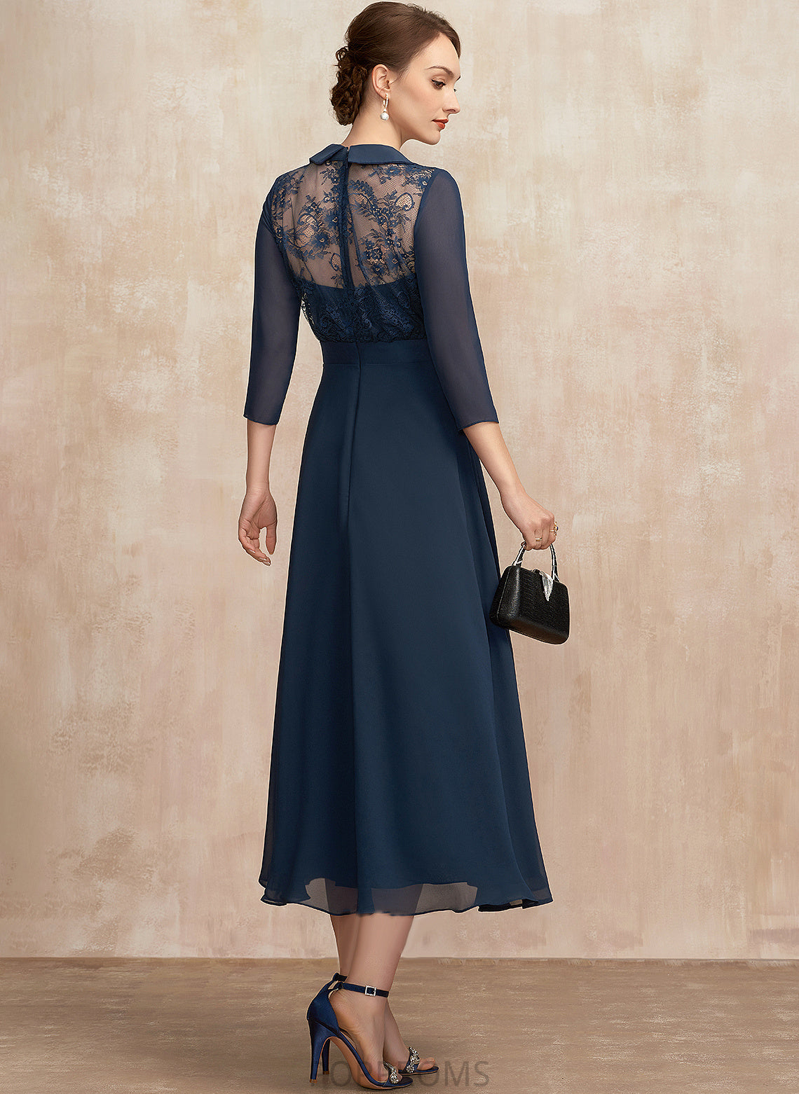 A-Line Cocktail Camila Dress Lace Tea-Length Chiffon Cocktail Dresses V-neck