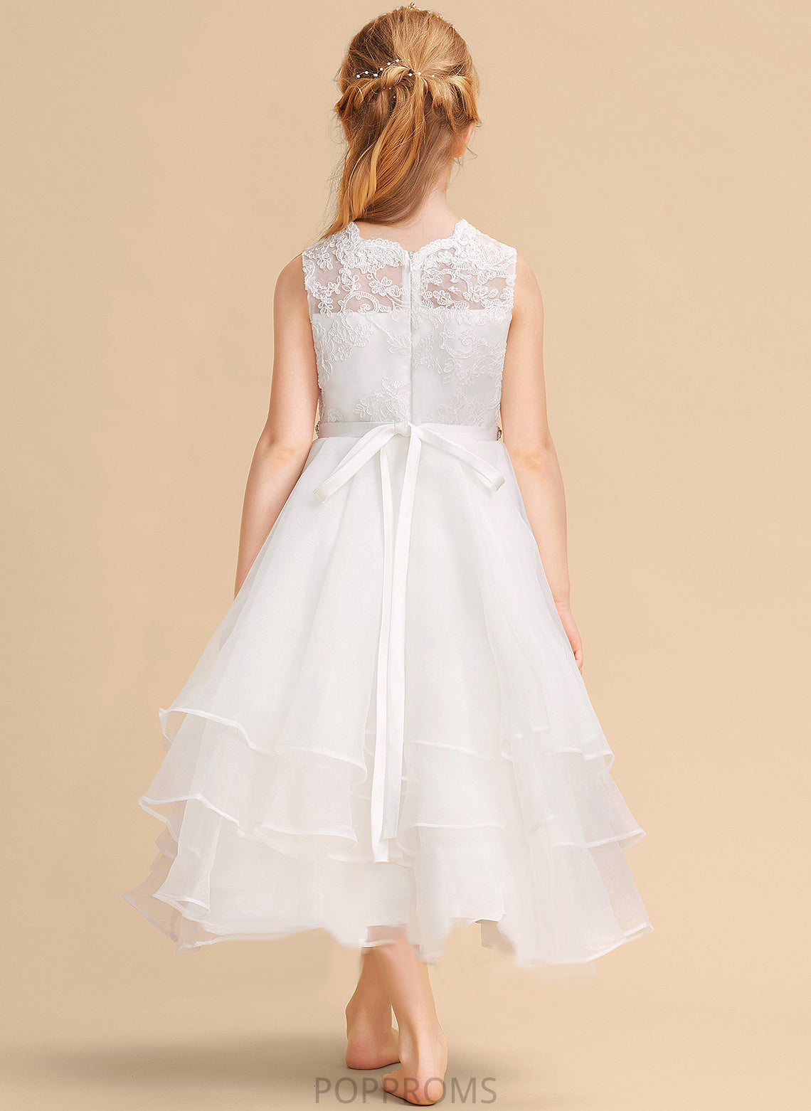 Neck Giuliana Sleeveless Tea-length Dress A-Line Girl Flower Scoop - With Organza/Lace Flower Girl Dresses Beading/Rhinestone