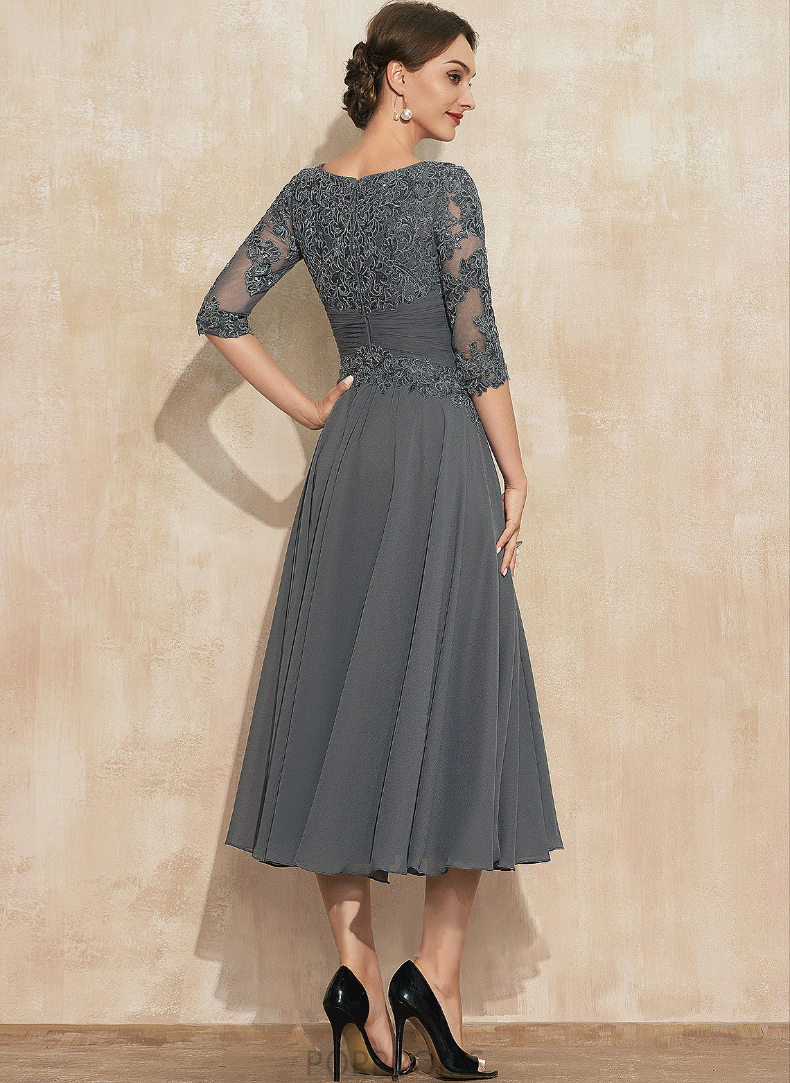 Sequins Tea-Length Lace With of Chiffon Dress the Athena Mother of the Bride Dresses Neck A-Line Bride Mother Scoop