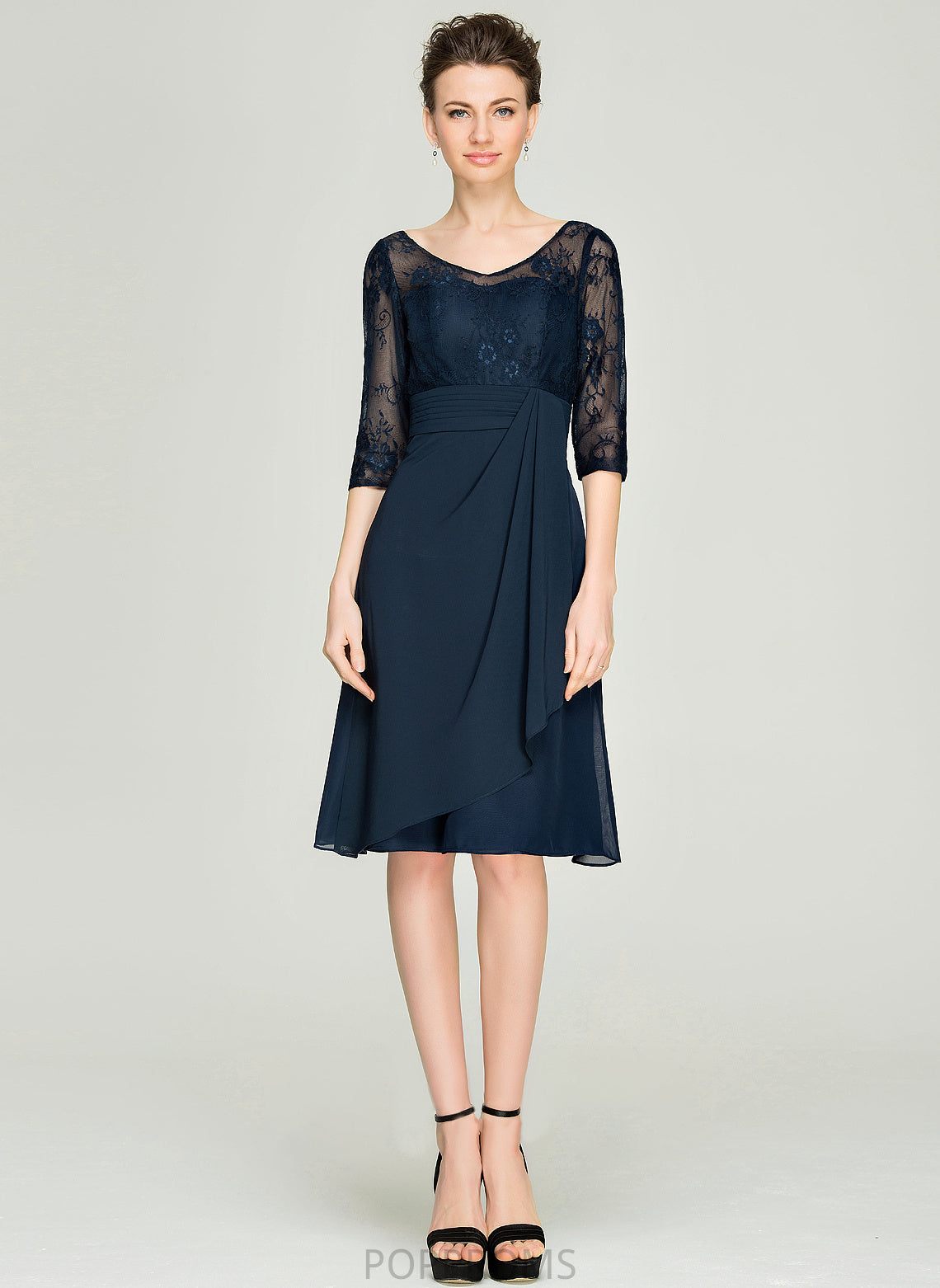 A-Line Cascading With V-neck Chiffon Ruffles Mother of the Bride Dresses Knee-Length Dress the Lace Mother Chaya of Bride