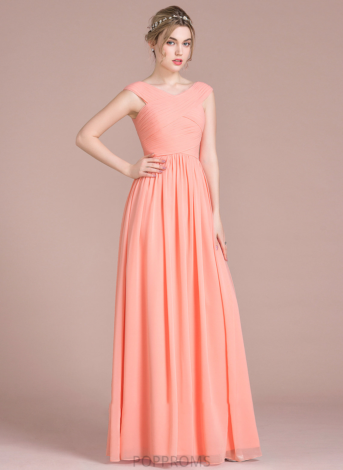 Ruffle Chiffon With Floor-Length Ball-Gown/Princess V-neck Prom Dresses Elisa