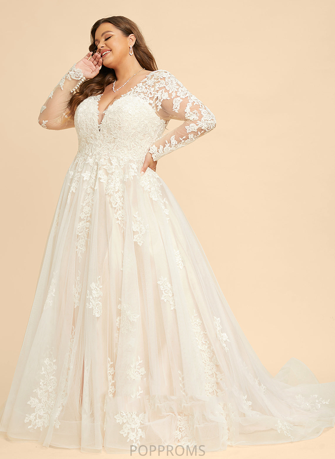 Lace Wedding Tulle Dress Katharine Court V-neck Ball-Gown/Princess Train Wedding Dresses