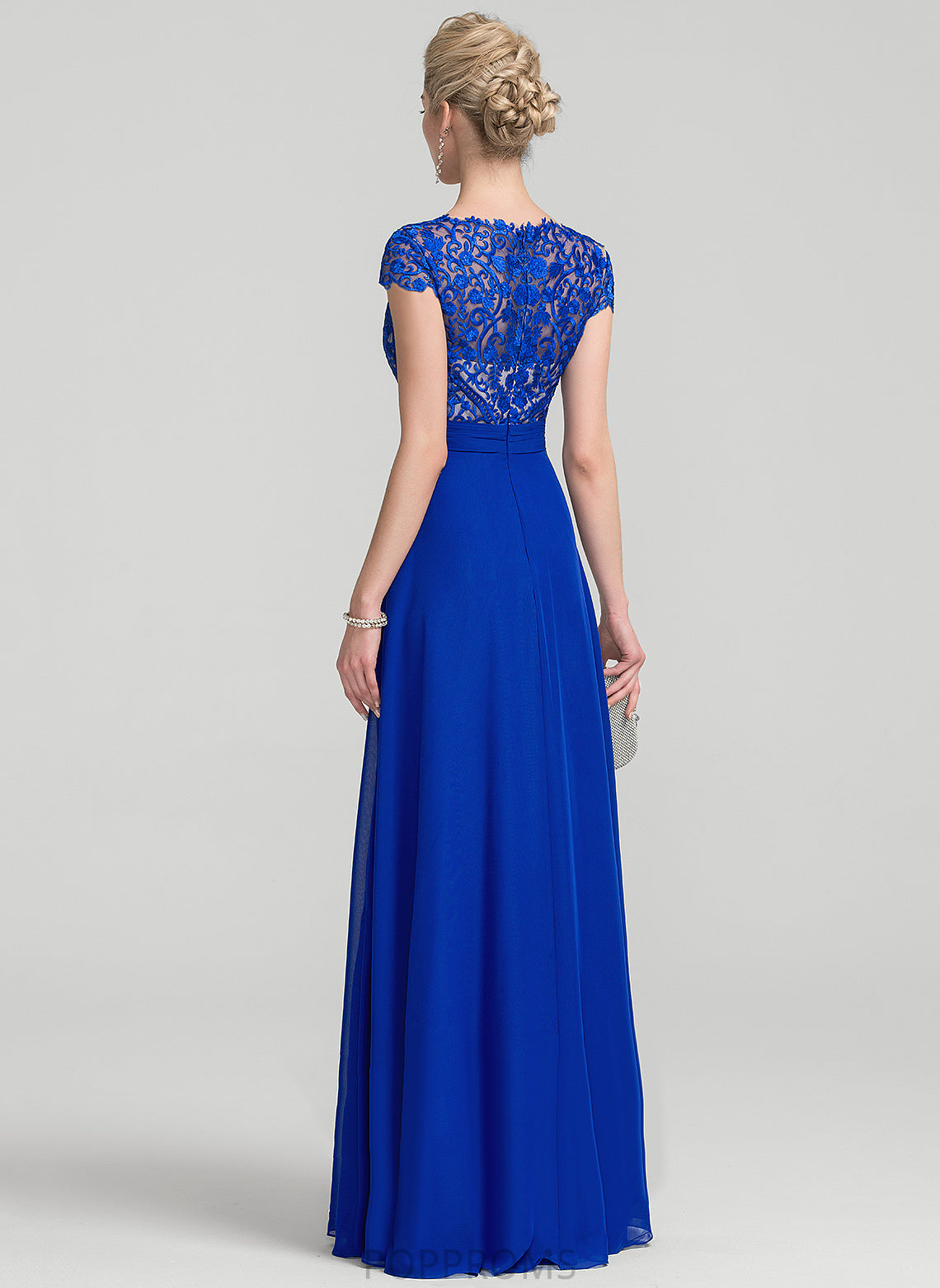 V-neck Lace Floor-Length With Chiffon Damaris Ruffle A-Line Prom Dresses