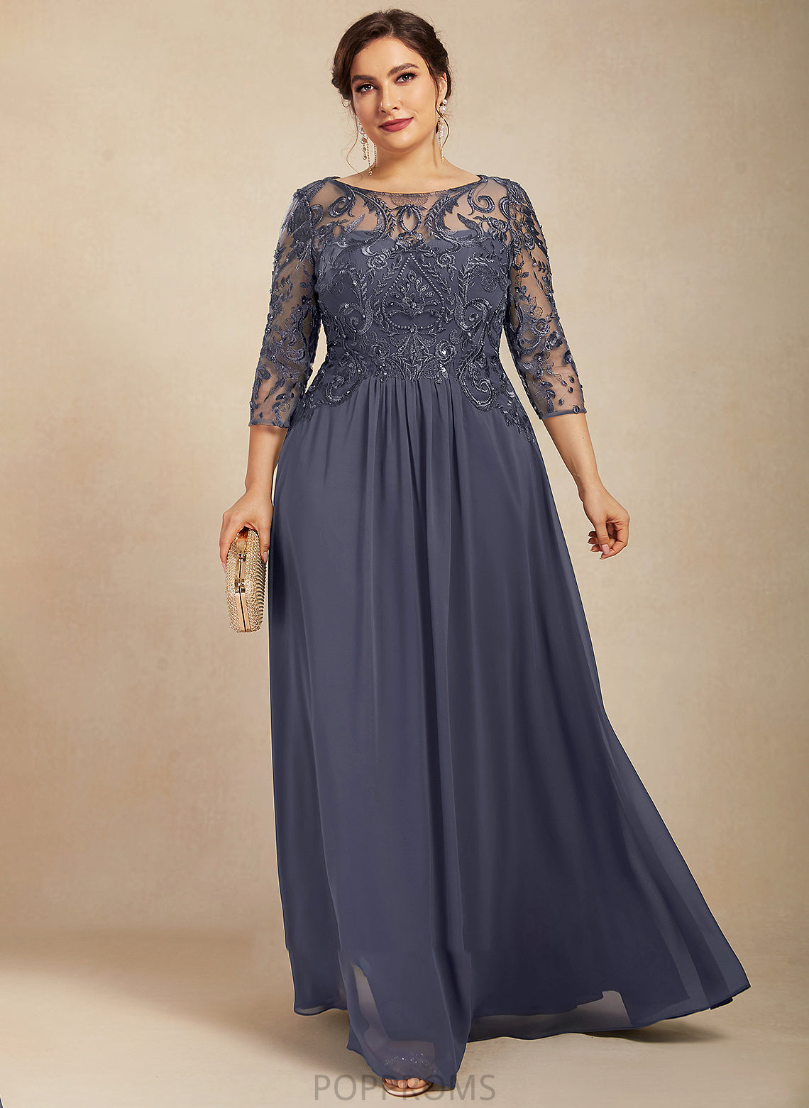 of With Floor-Length Scoop Mother of the Bride Dresses Mother A-Line the Dress Kailee Lace Neck Beading Sequins Chiffon Bride