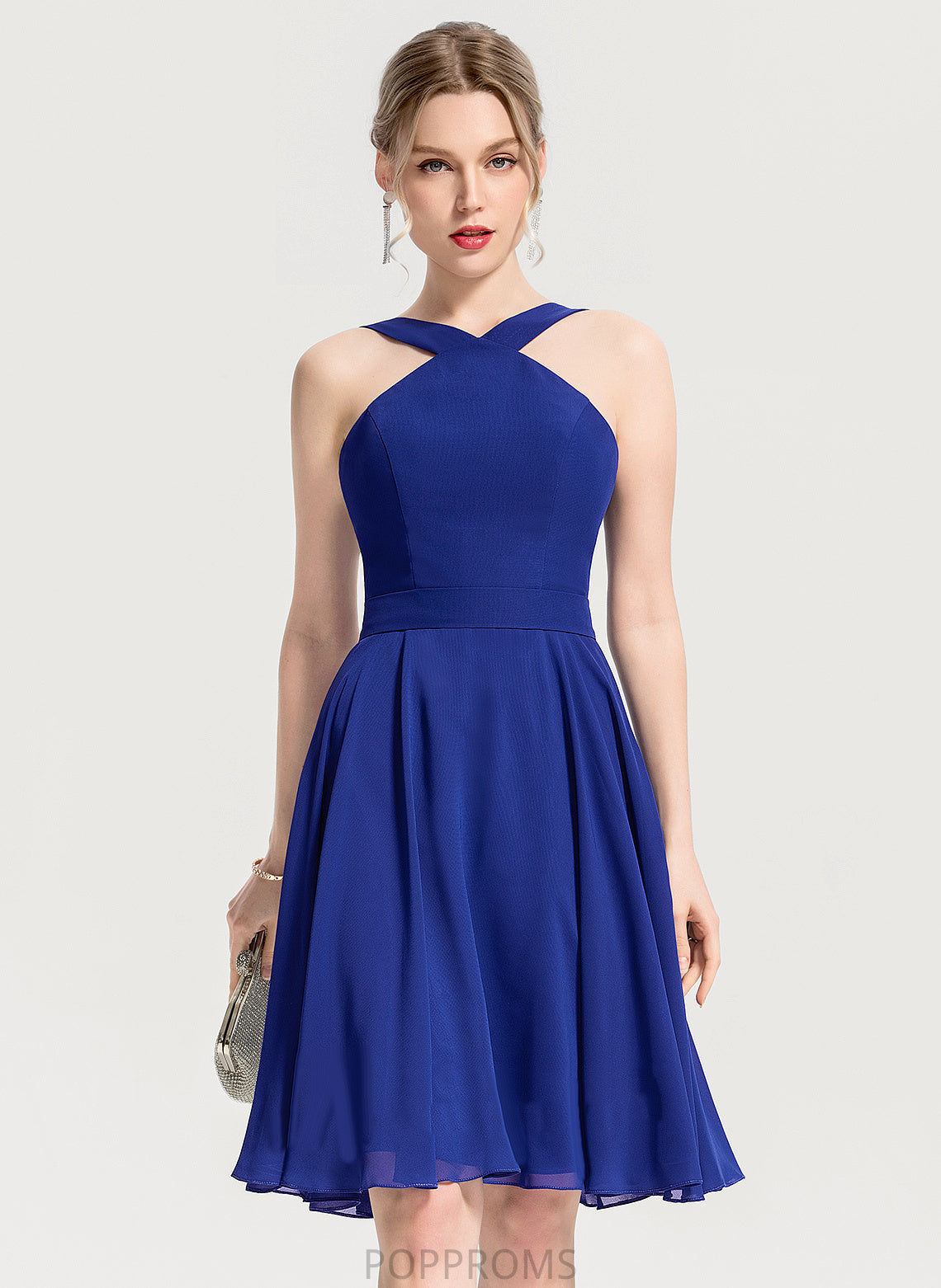 A-Line Chiffon Cocktail Dresses Knee-Length V-neck Dress Sharon Cocktail