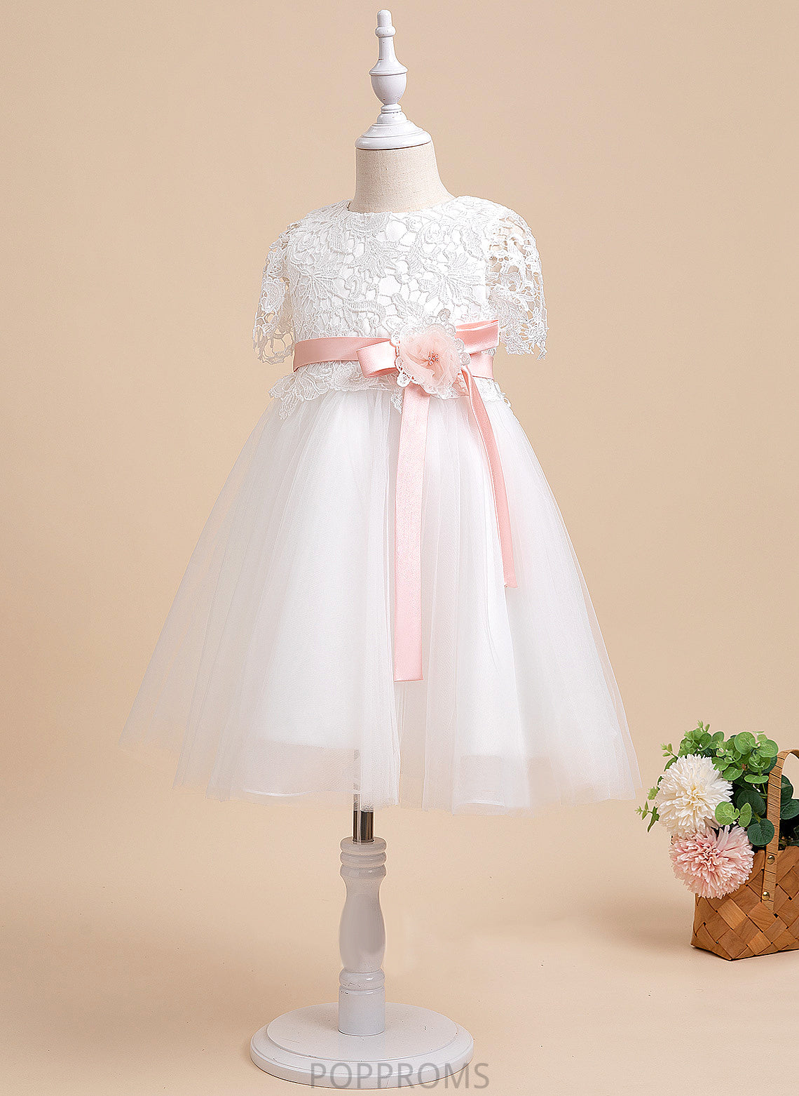 Sash/Flower(s) Sleeves A-Line Flower Girl Dresses Tulle/Lace Dress - Neck Flower Short Scoop Karen Knee-length With Girl