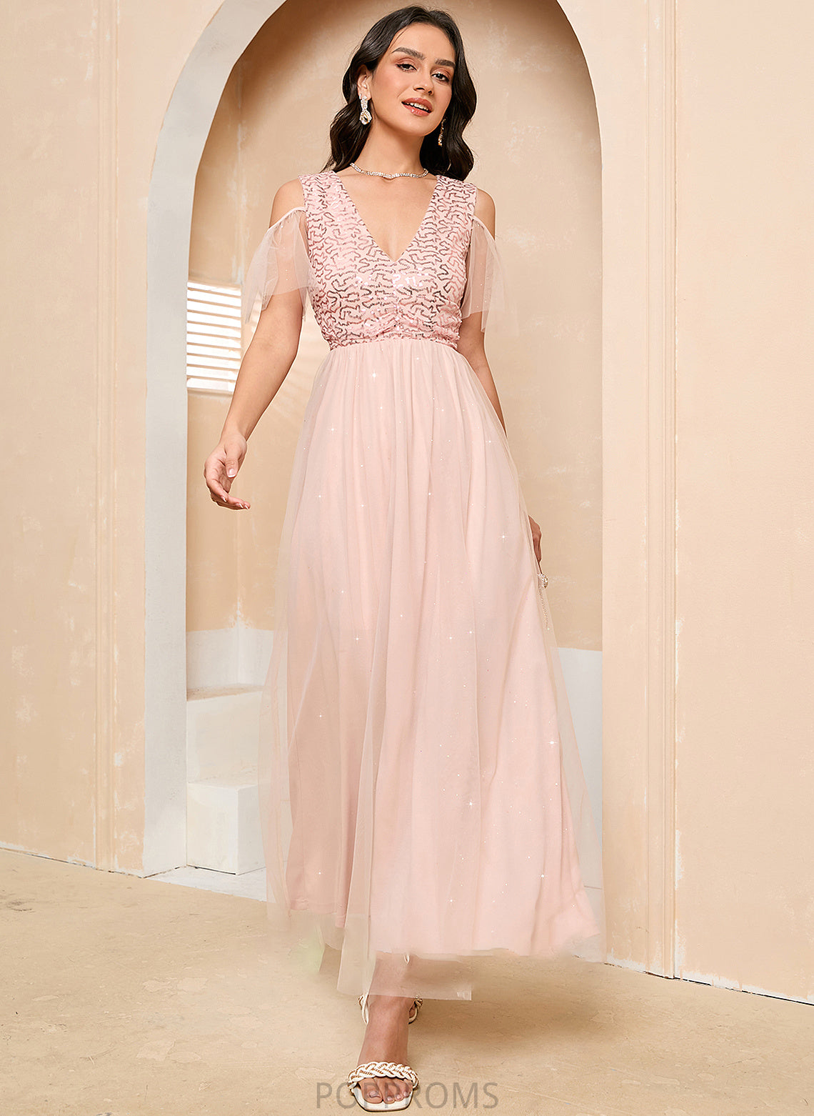 Tulle Neckline Length Silhouette A-Line V-neck Straps Ankle-Length Fabric Lesley Knee Length A-Line/Princess Bridesmaid Dresses