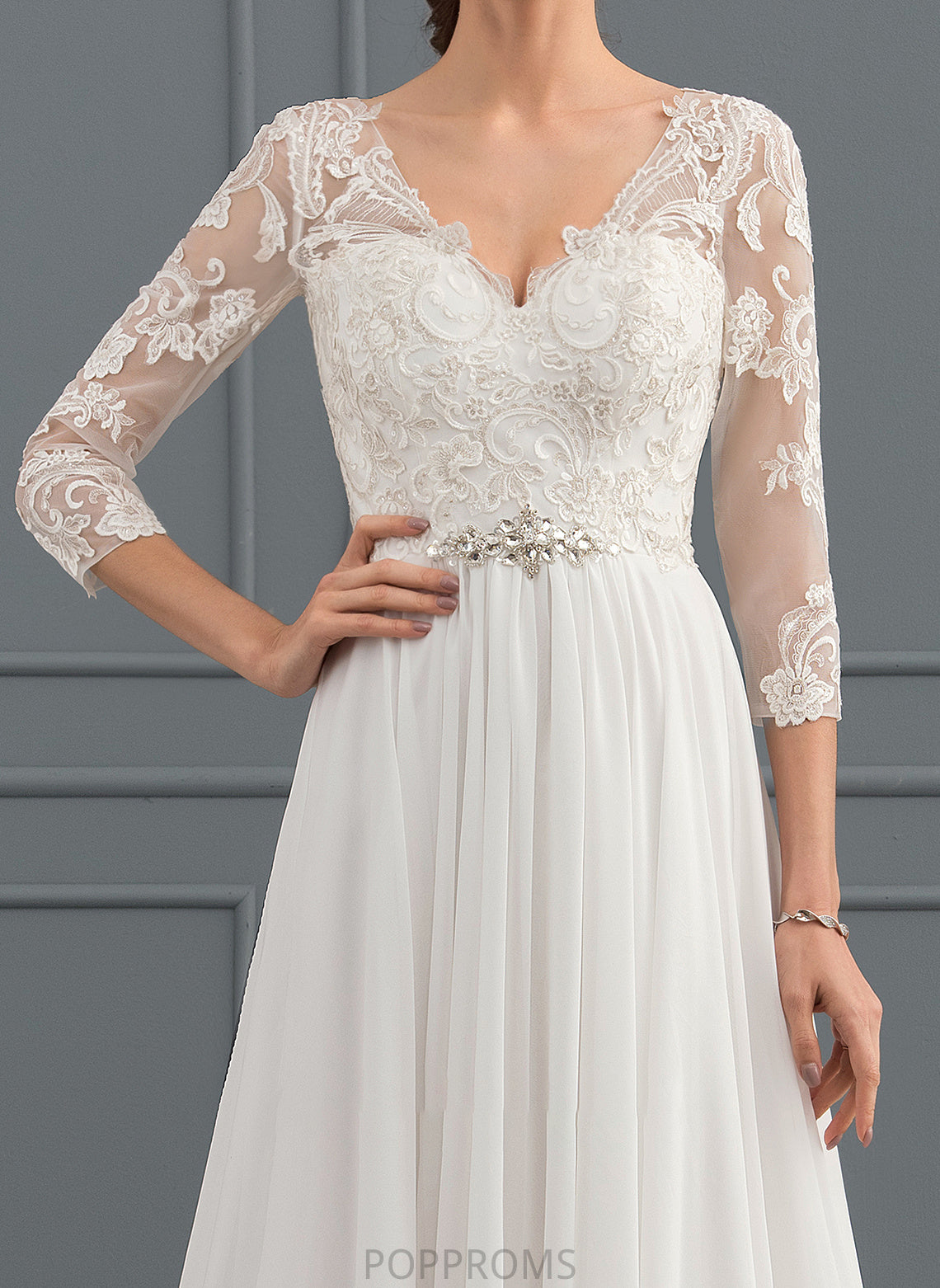 With Lace V-neck Wedding Sweep Beading Bailee A-Line Chiffon Sequins Wedding Dresses Dress Train