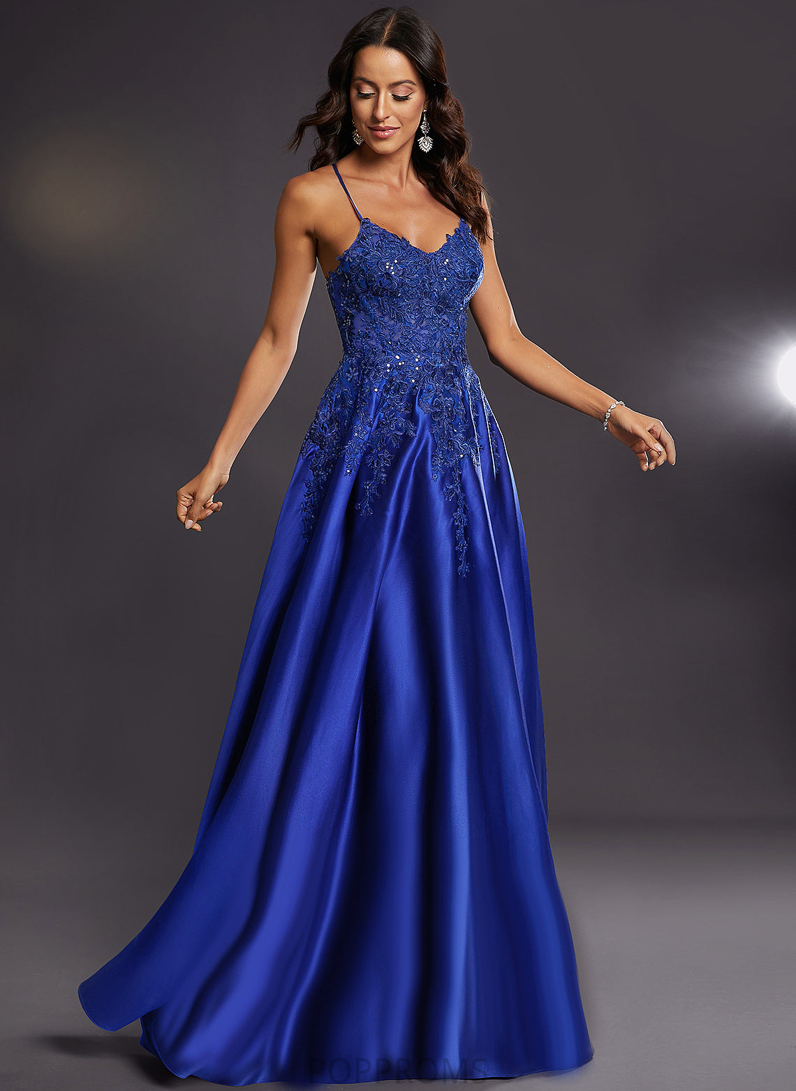 With Satin V-neck Suzanne Sequins Floor-Length A-Line Prom Dresses