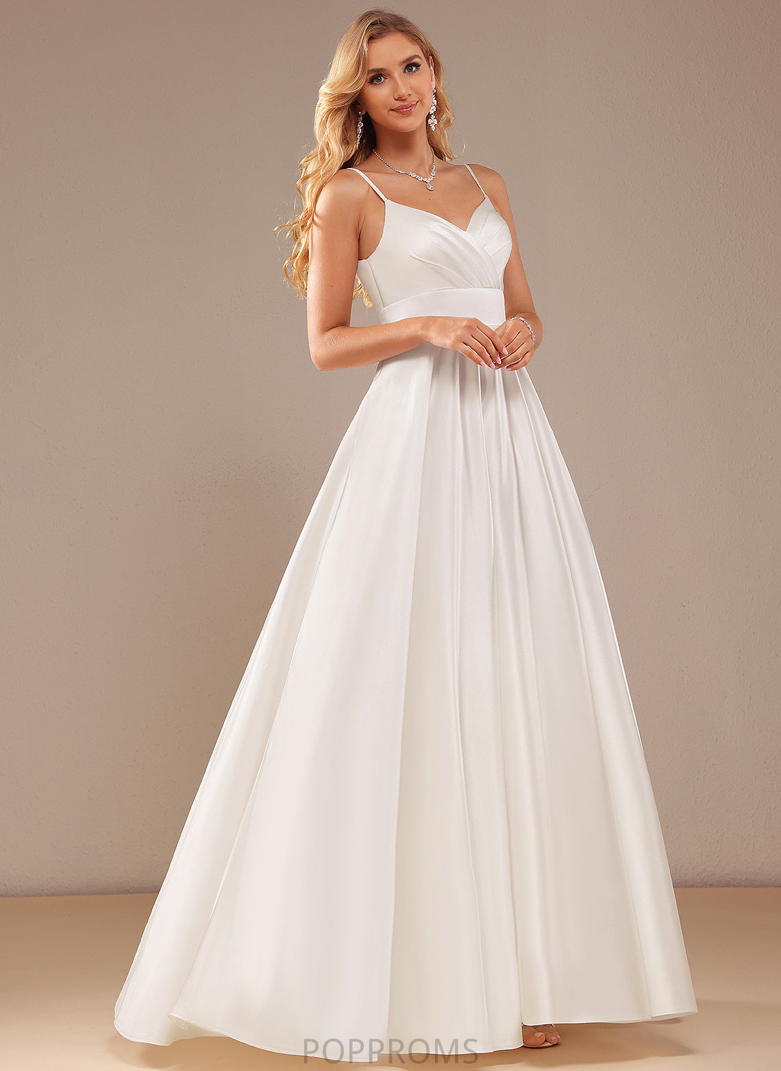 V-neck Satin Dress Floor-Length Wedding Dresses Wedding Priscilla Ball-Gown/Princess