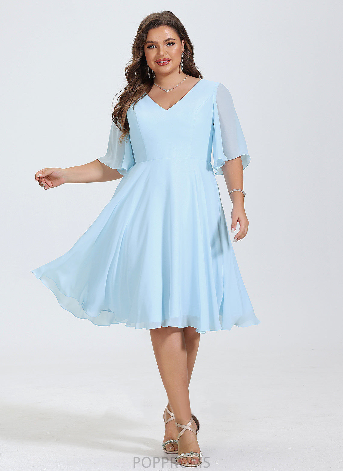 Yasmin Chiffon Dress V-neck Cocktail A-Line Cocktail Dresses Knee-Length