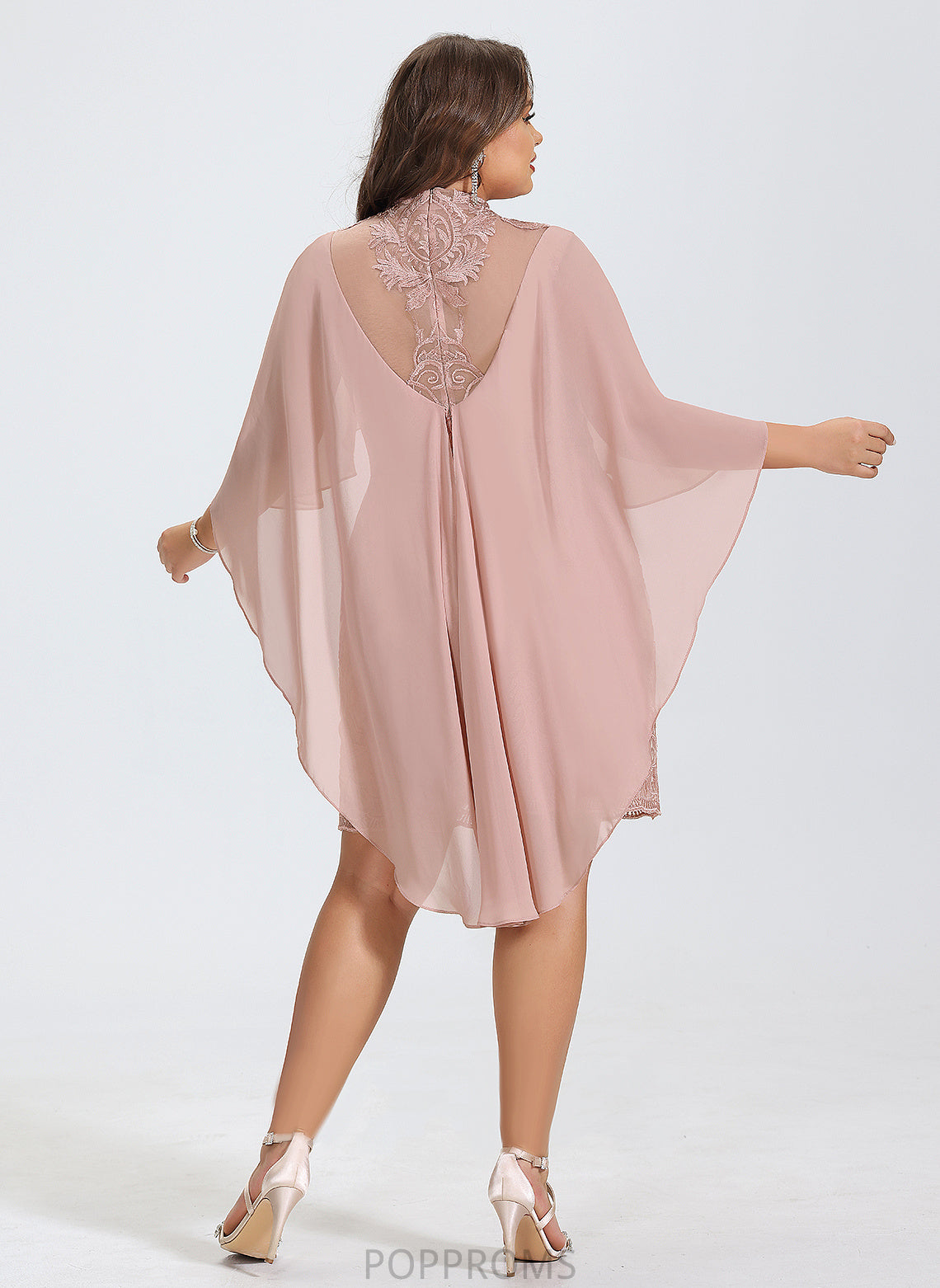 Neck Lace Josephine Cocktail Dresses Cocktail Knee-Length Dress Sheath/Column Chiffon High