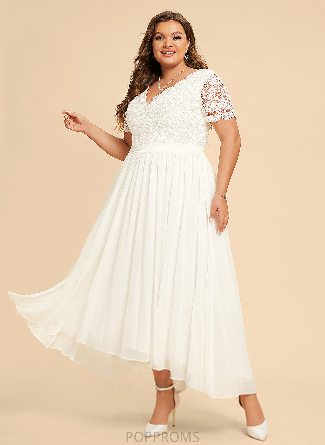 Chiffon Heidy Wedding A-Line V-neck Dress Lace Wedding Dresses Asymmetrical