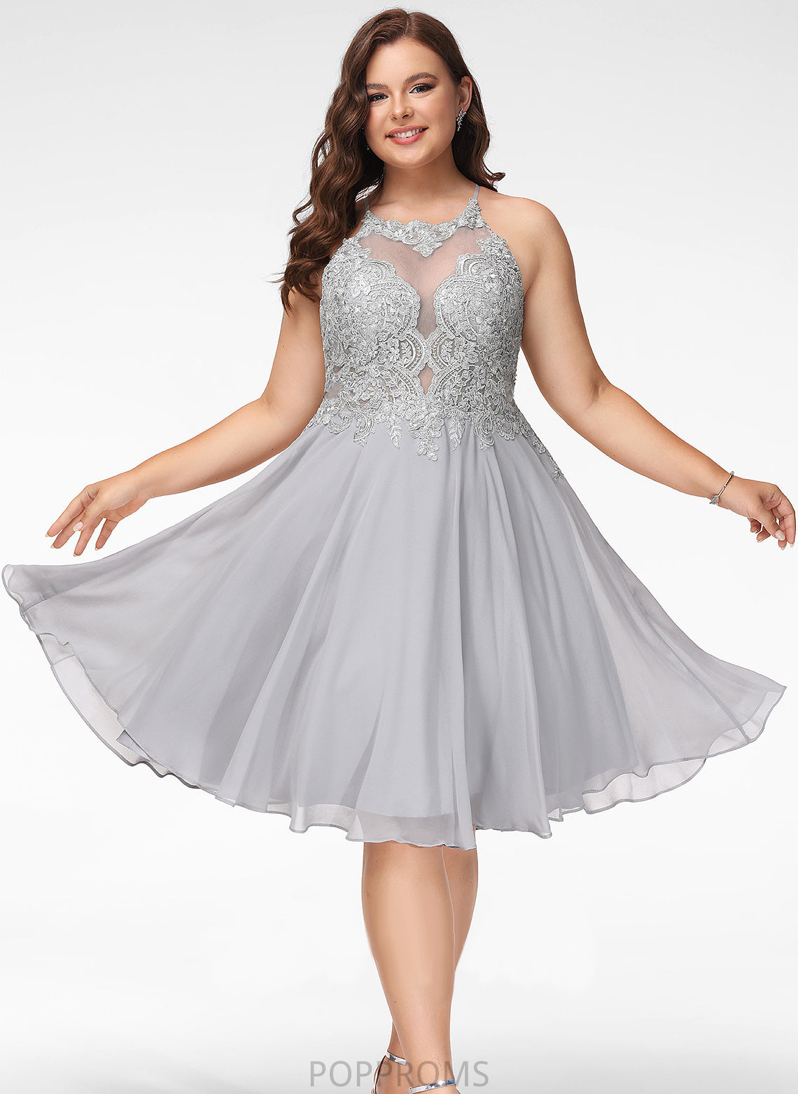 Prom Dresses Sequins Chiffon Lace Knee-Length With Scoop A-Line Kenna