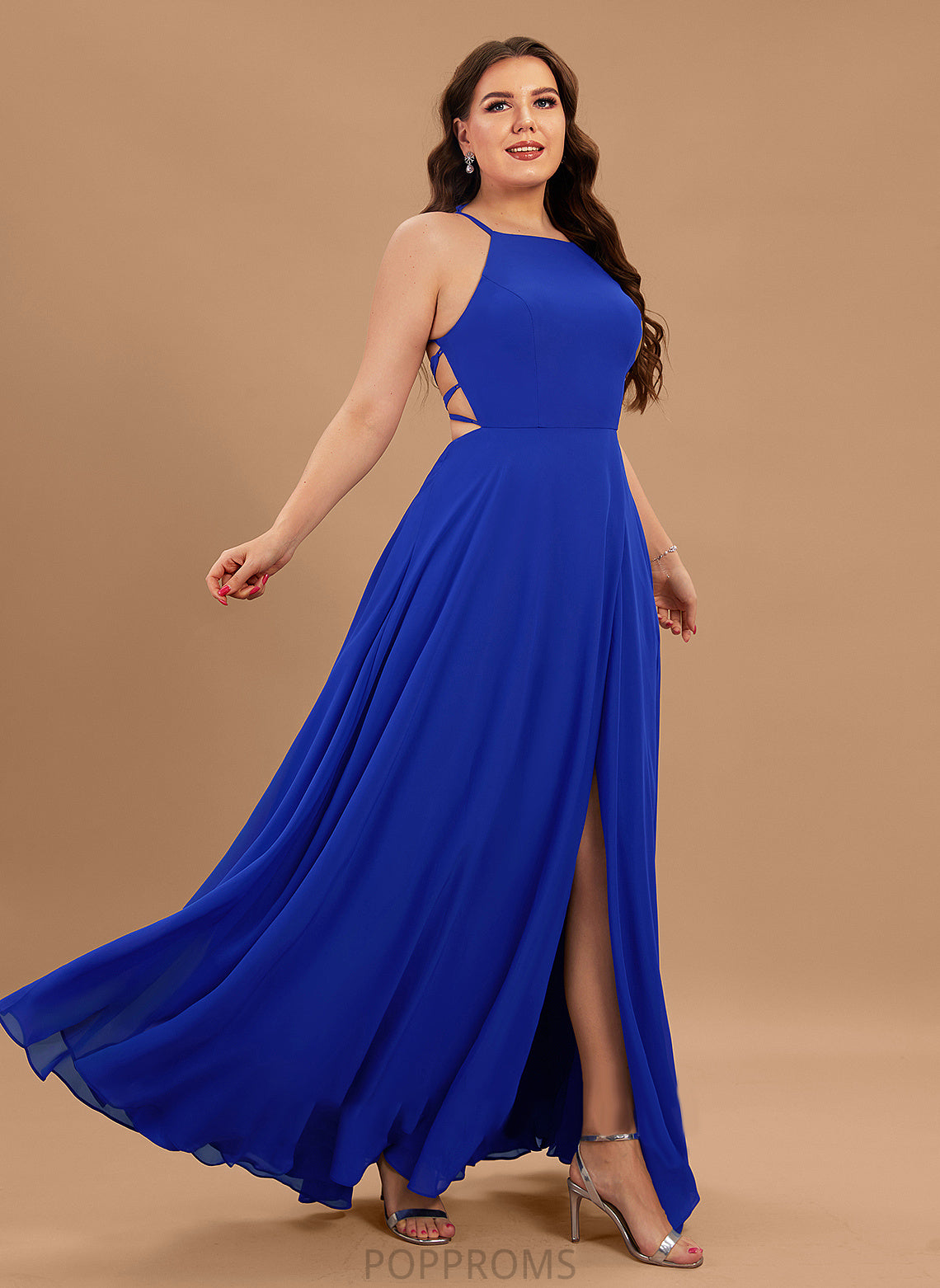 Kim Front Prom Dresses Split Floor-Length Scoop Neck A-Line With Chiffon