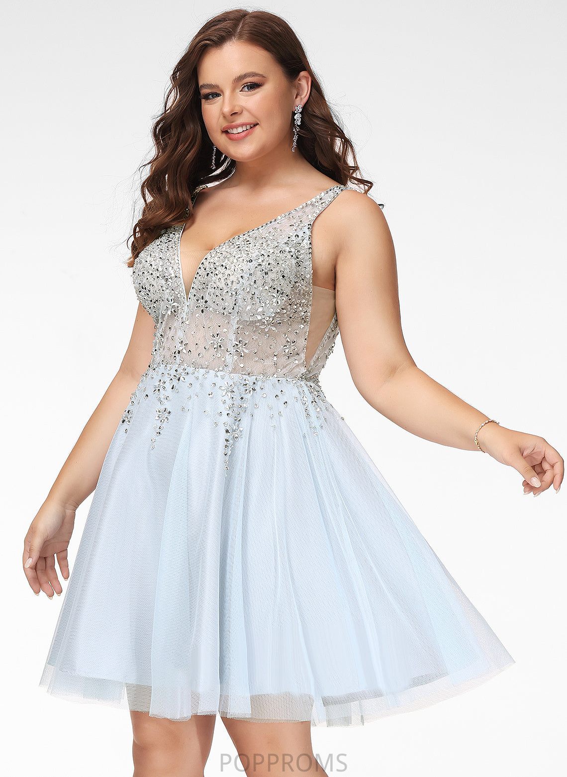 A-Line V-neck With Tulle Sequins Beading Lorena Short/Mini Prom Dresses