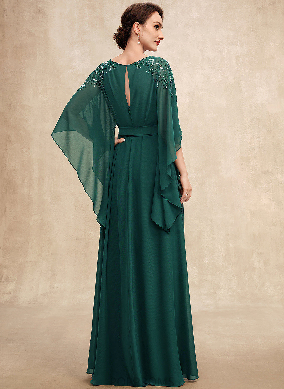 With the Bride Bow(s) Dress A-Line Mother Neck Scoop of Floor-Length Chiffon Beading Millie Mother of the Bride Dresses