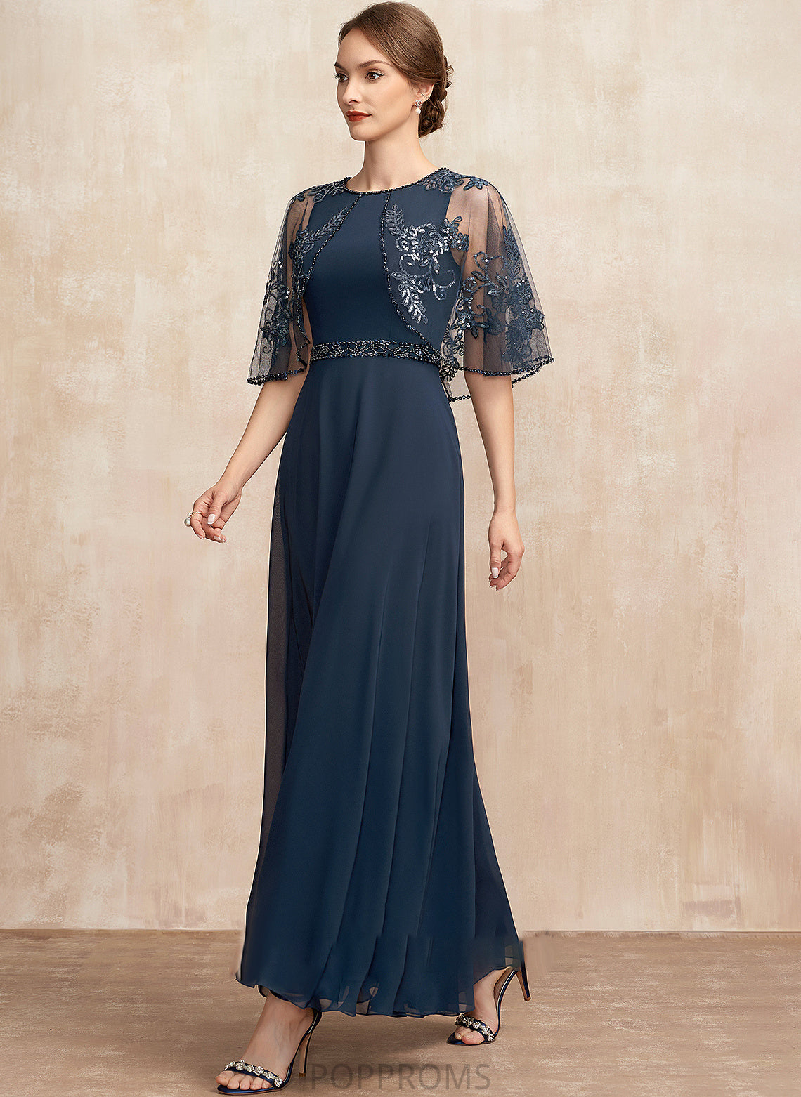 Mother of the Bride Dresses Beading Ankle-Length the Dress Scoop Bride of With A-Line Mother Chiffon Kaya Lace Sequins Neck