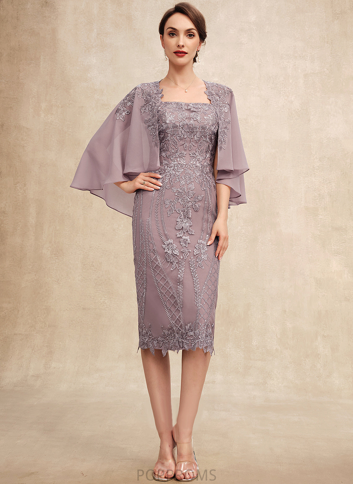 Bride the of Mother Rory Dress With Lace Chiffon Mother of the Bride Dresses Sequins Square Sheath/Column Neckline Knee-Length