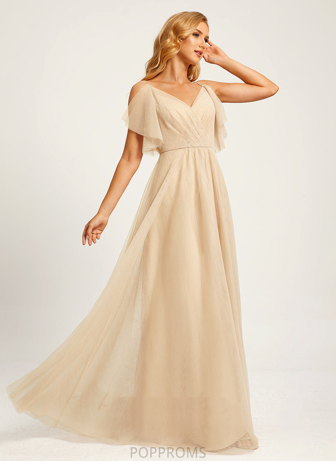 A-Line Length V-neck Fabric Silhouette Floor-Length SplitFront Embellishment Neckline Janiah Natural Waist Spaghetti Staps Bridesmaid Dresses