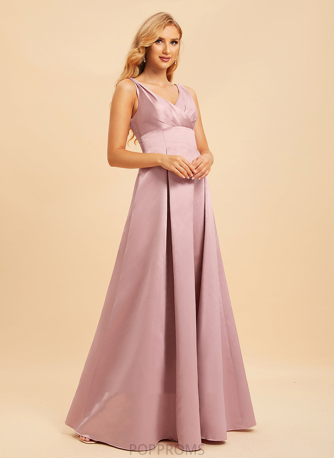 Straps Fabric V-neck A-Line Silhouette Satin Length Neckline Floor-Length Jaden Sleeveless Floor Length Bridesmaid Dresses