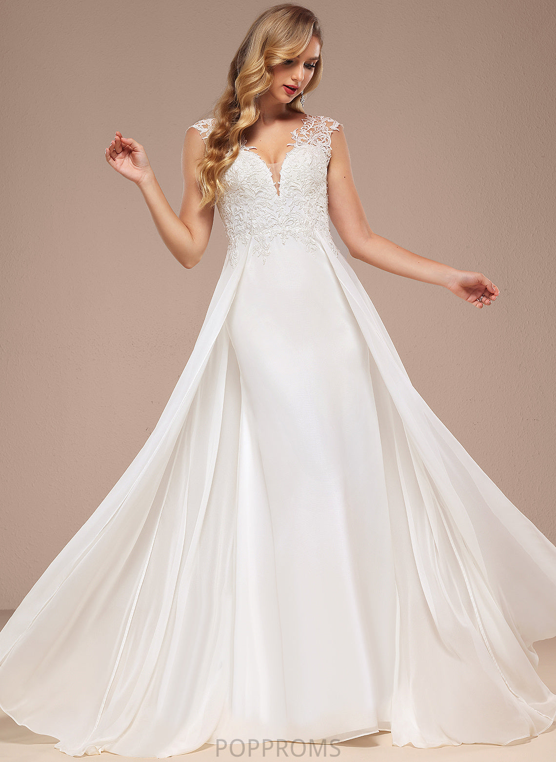 Selina Dress Sweep A-Line Lace V-neck Wedding Train Wedding Dresses Chiffon