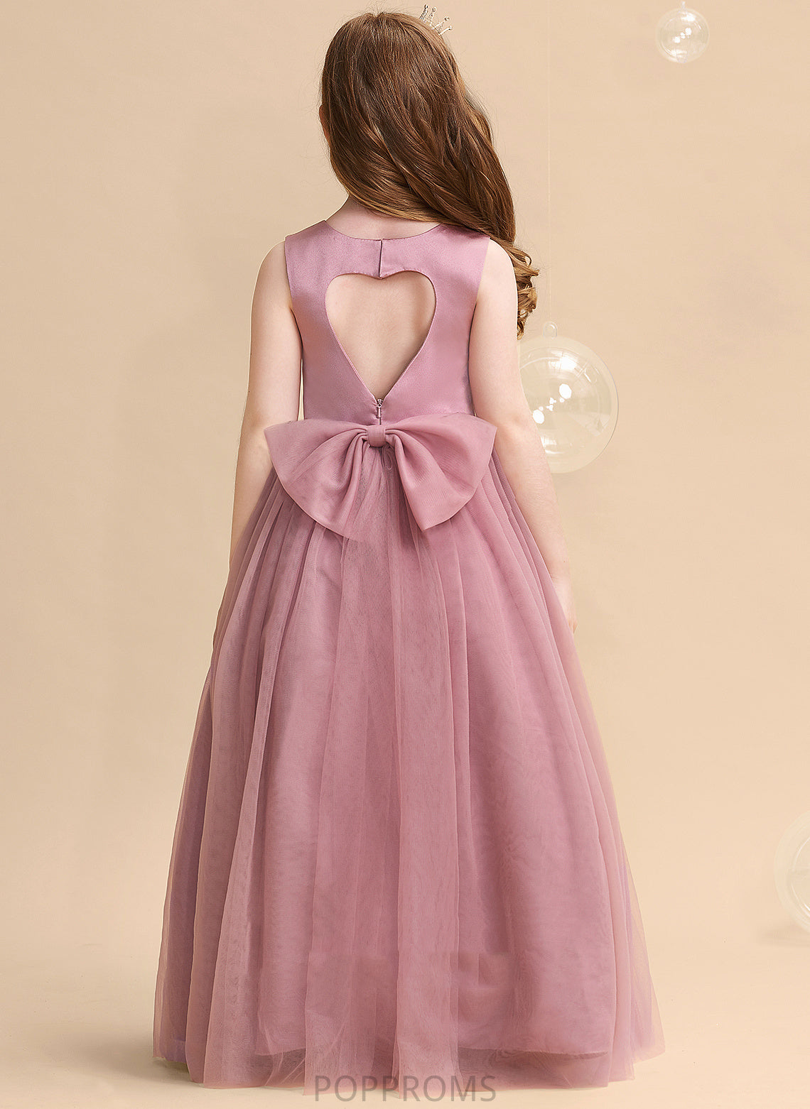 With Ball-Gown/Princess Scoop Evelyn Tulle Hole - Dress Flower Girl Dresses Neck Sleeveless Bow(s)/Back Flower Girl Floor-length