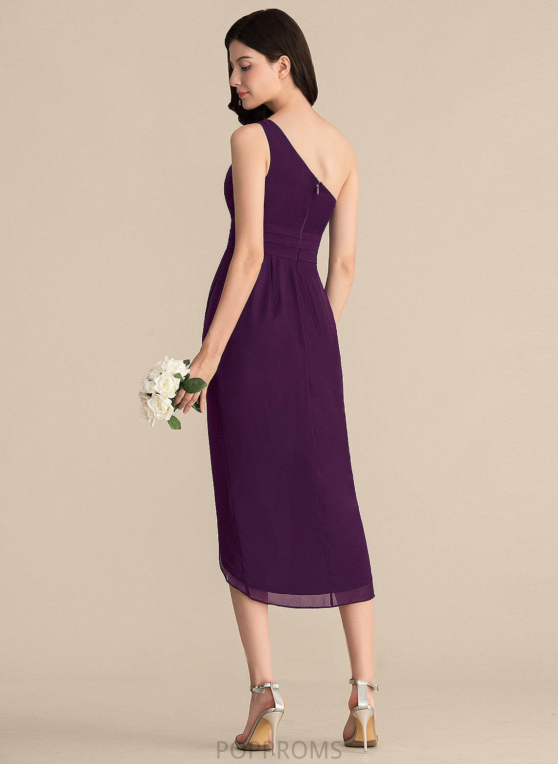 Alissa Ruffle Sheath/Column Cocktail Chiffon Dress Cocktail Dresses With Asymmetrical One-Shoulder