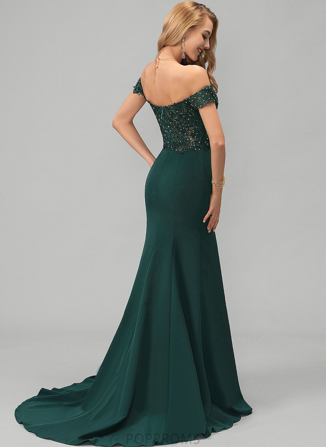 Trumpet/Mermaid Sweep Zoe Train Off-the-Shoulder With Prom Dresses Crepe Beading Stretch Sequins