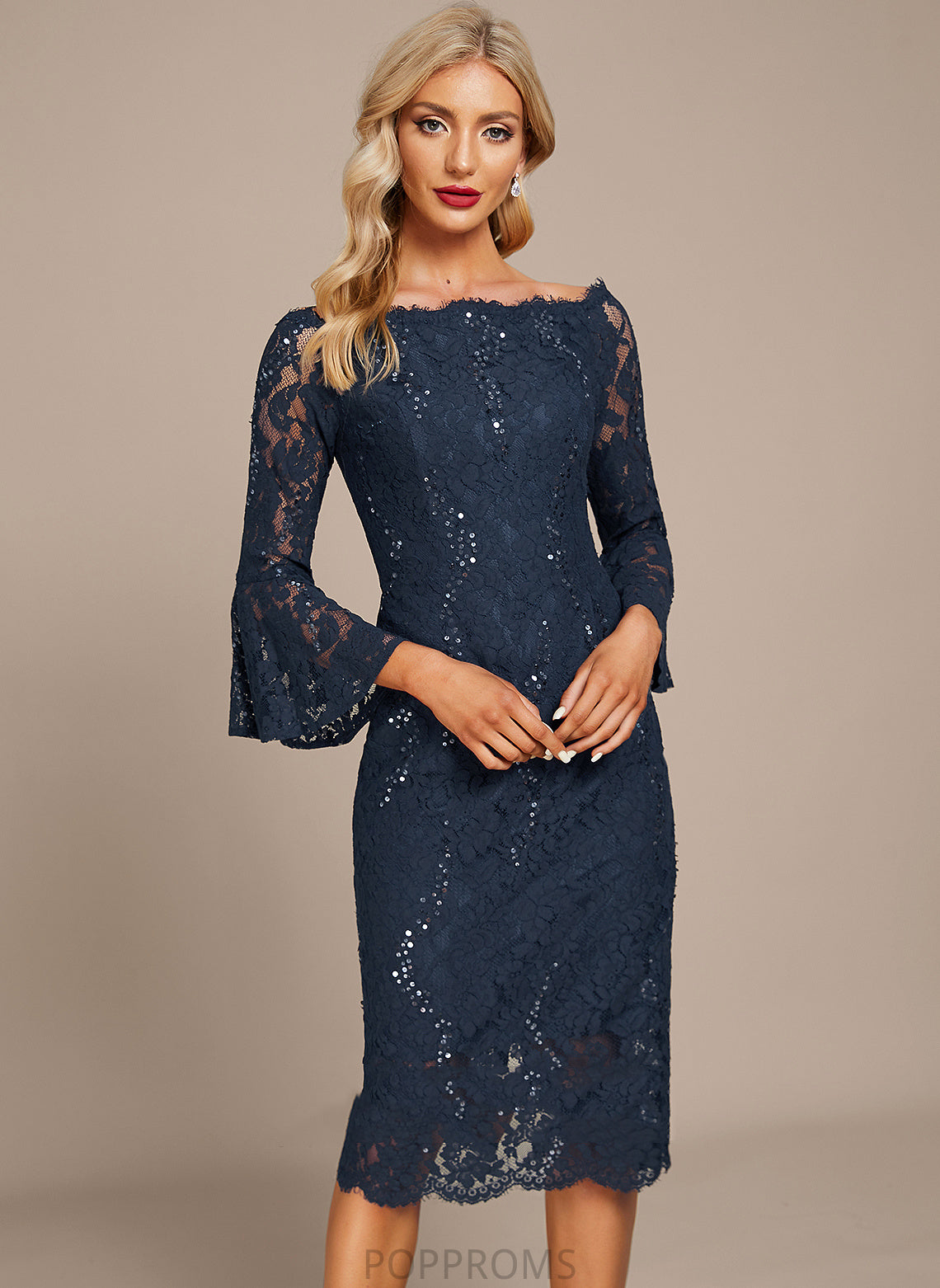 Off-the-Shoulder Cocktail Dresses Sydney Sheath/Column Dress Knee-Length Cocktail Sequins Lace With