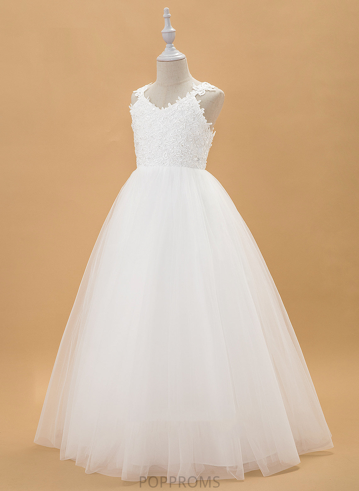 Sleeveless Floor-length Dress Girl Ball-Gown/Princess Beading/Bow(s) - Tulle/Lace With Tracy Flower Flower Girl Dresses V-neck