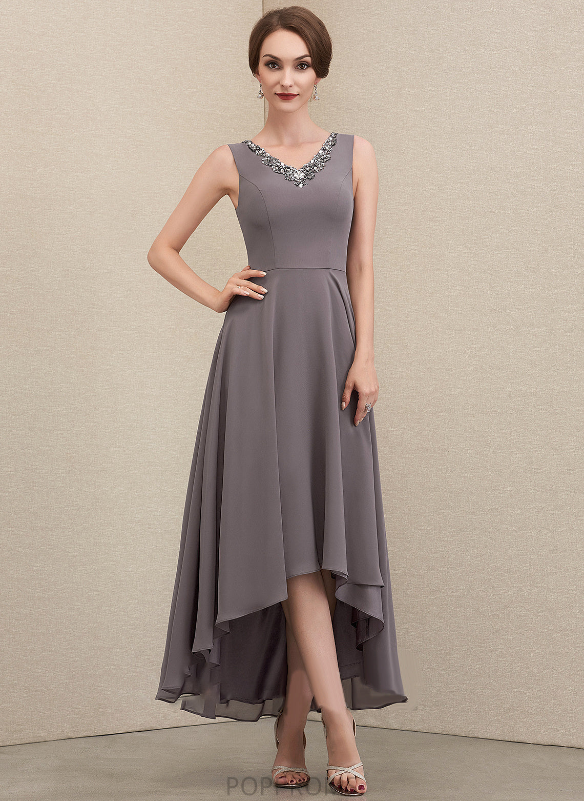 Asymmetrical Bride With Chiffon the Beading Mother of Dress Maya V-neck Mother of the Bride Dresses A-Line Sequins