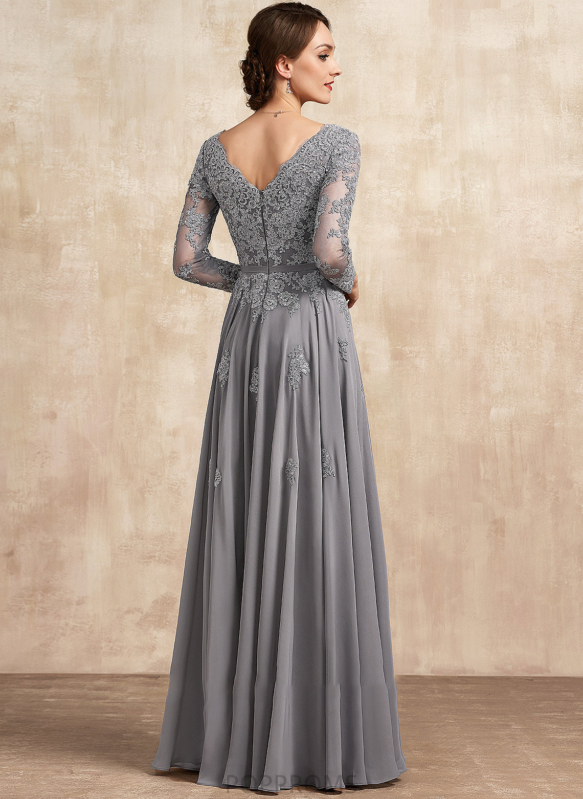 Mother of the Bride Dresses of Maria the Mother Chiffon A-Line Floor-Length V-neck Lace Bride Dress