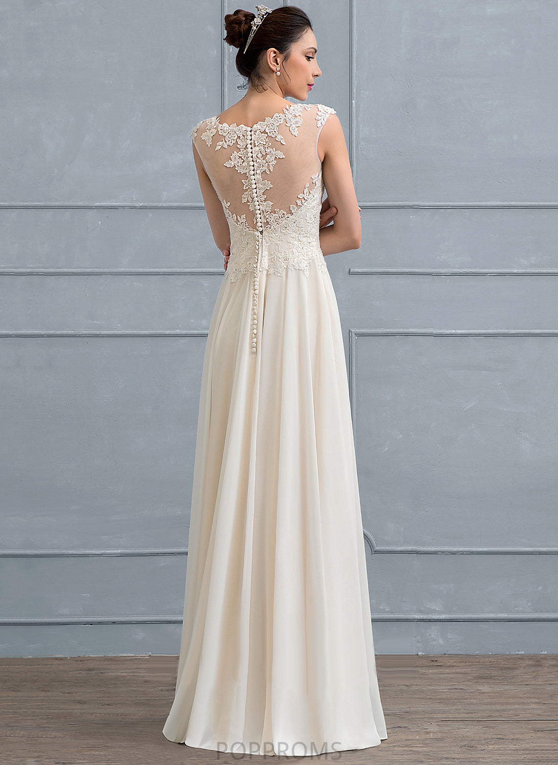 Wedding Jennifer Chiffon Scoop Wedding Dresses Lace A-Line With Beading Sequins Floor-Length Dress