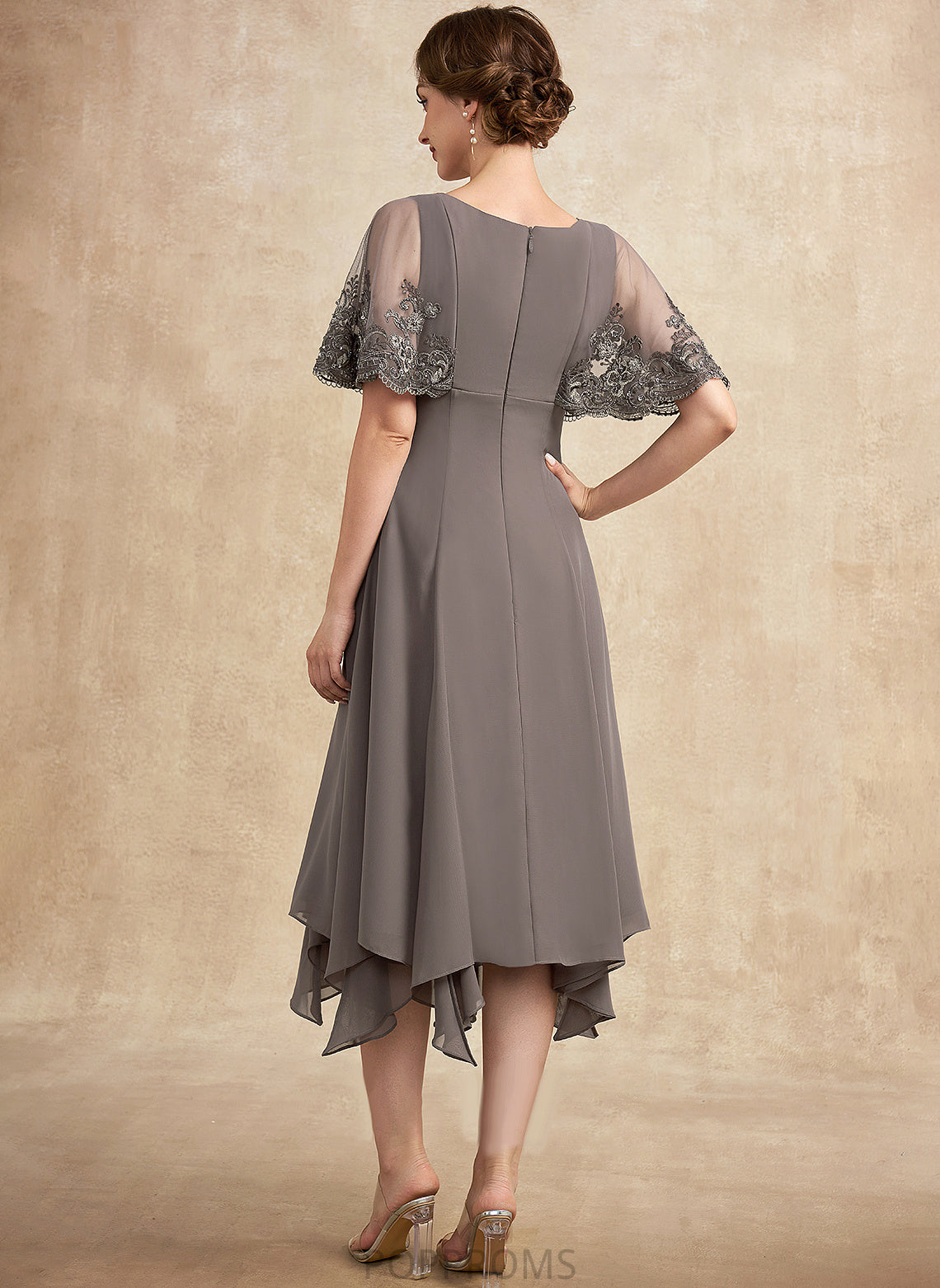 Mother Taniya Mother of the Bride Dresses Beading Sequins V-neck Bride Lace With of Chiffon Tea-Length the Dress A-Line