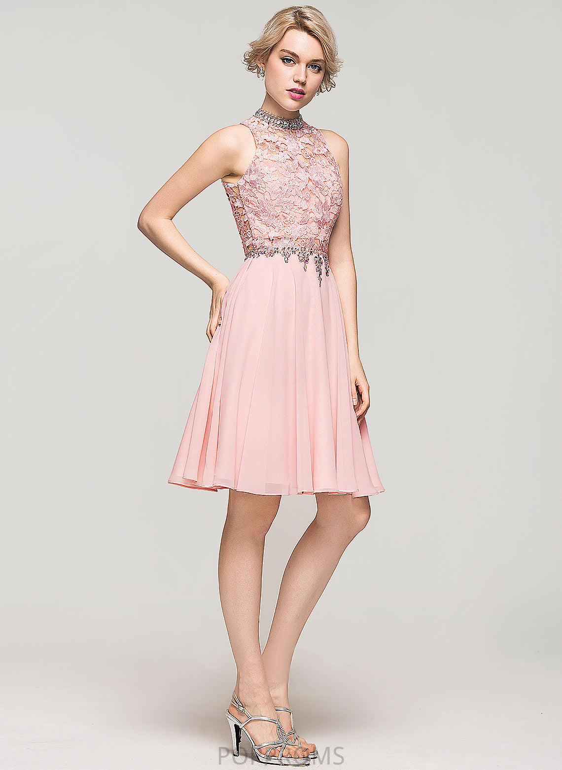 Lace Sequins Homecoming Dresses Knee-Length Neck Chiffon Jess High Dress Beading Homecoming With A-Line